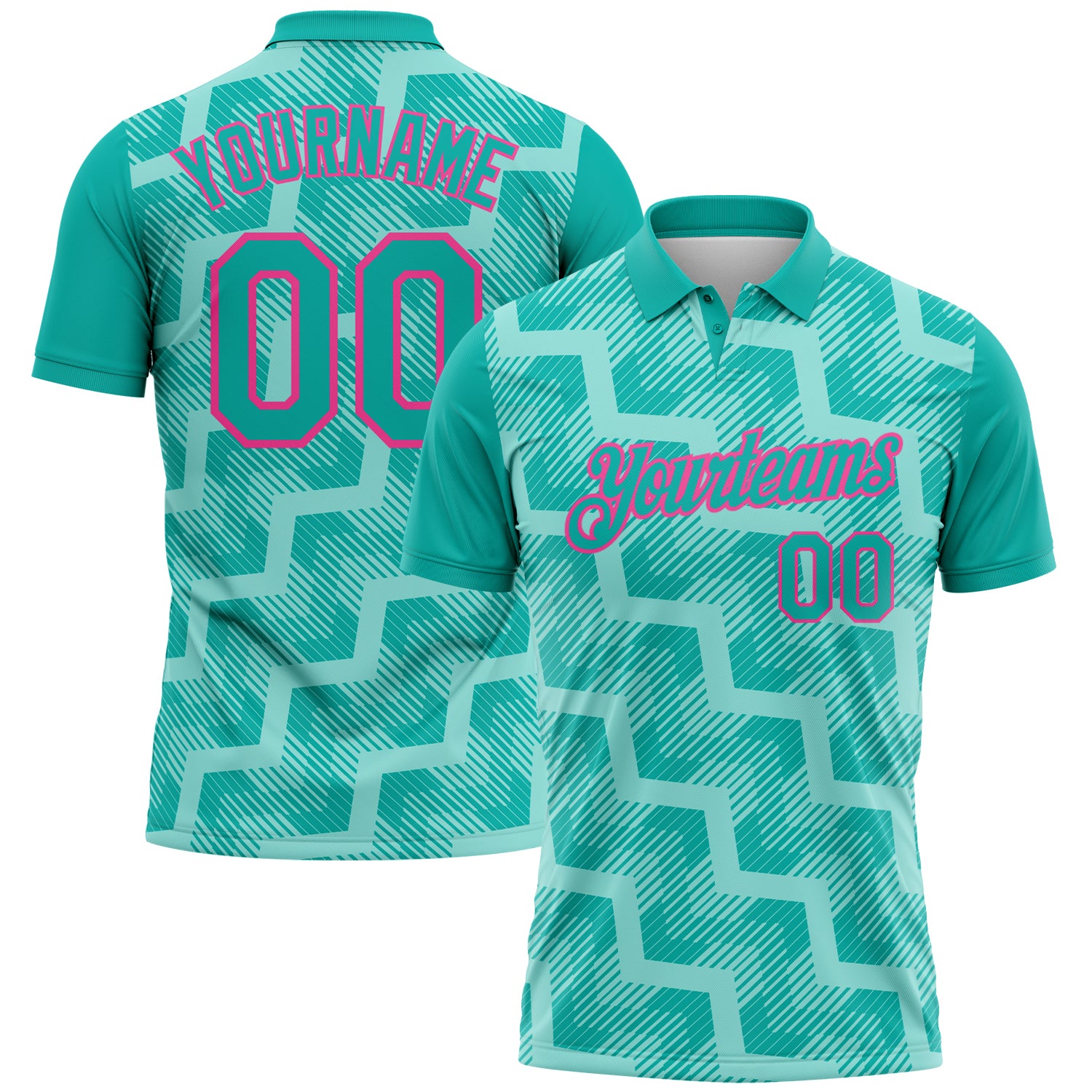 Custom Aqua Ice Blue-Pink Geometric Block Diagonal Line Hatching Performance Polo Shirt