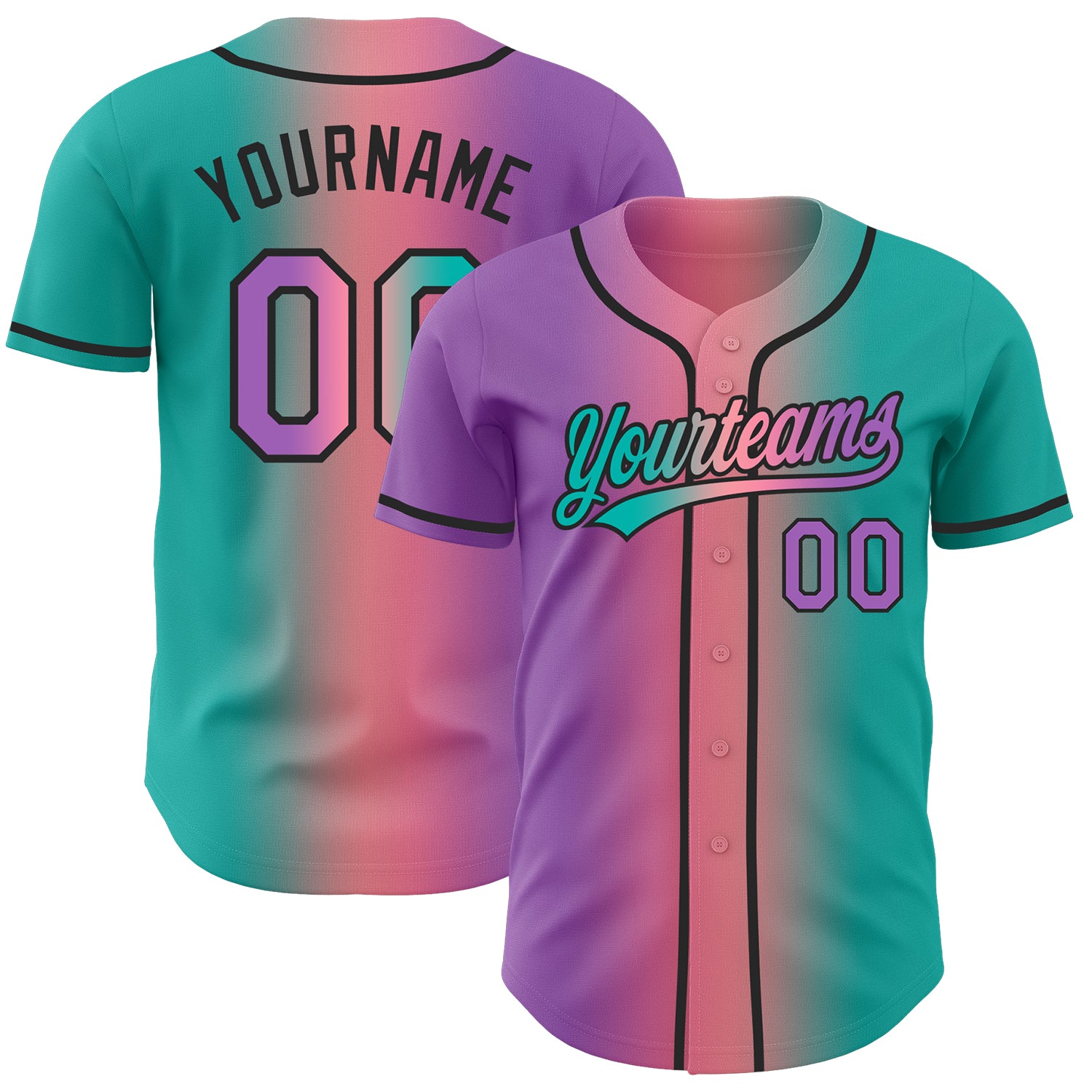 Custom Aqua Medium Purple Medium Pink-Black Authentic Gradient Fashion Baseball Jersey