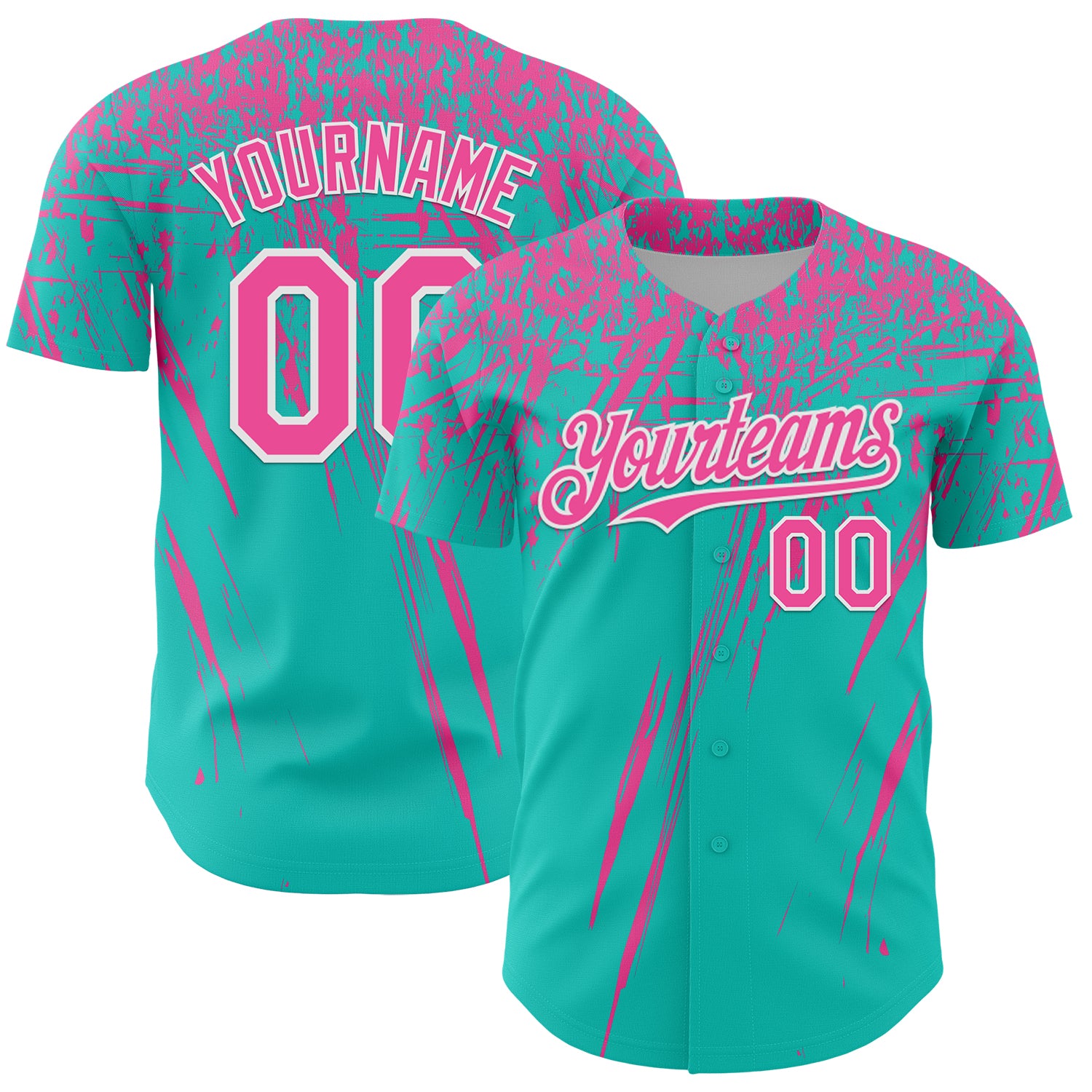 Custom Aqua Pink-White Distressed Scratch Brush Stroke Authentic Baseball Jersey