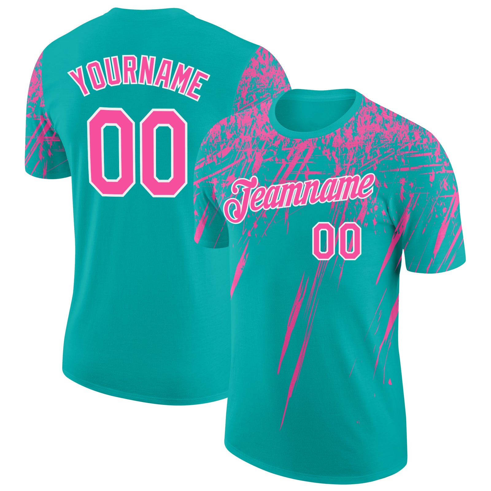 Custom Aqua Pink-White Distressed Scratch Brush Stroke Performance T-Shirt