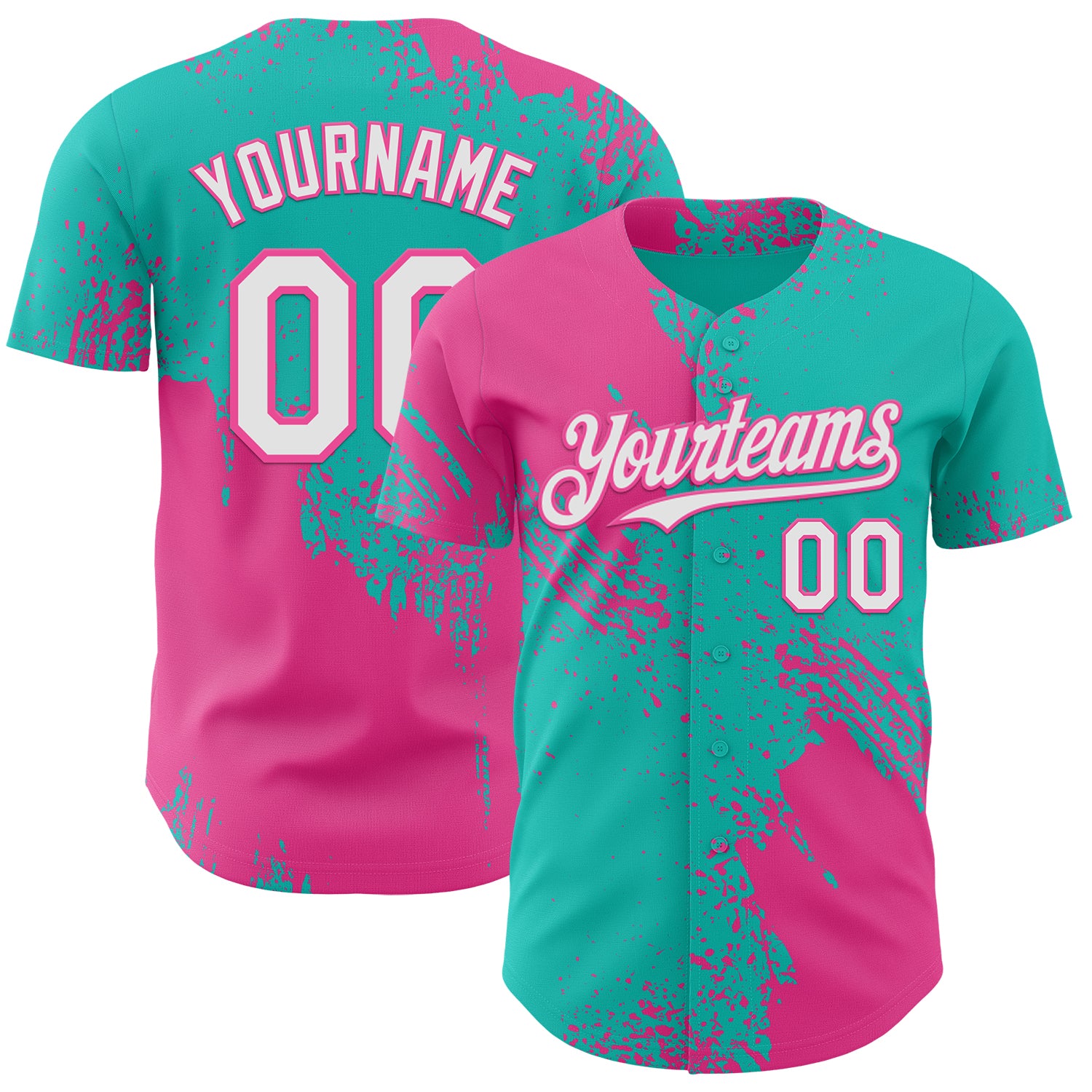 Custom Aqua White-Pink Abstract Brush Stroke Authentic Baseball Jersey