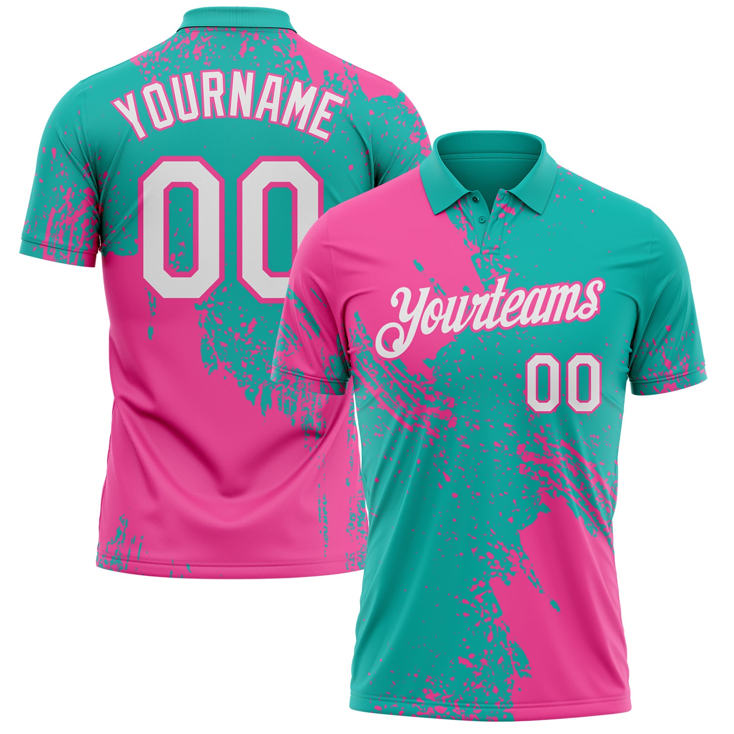 Custom Aqua White-Pink Distressed Scratch Brush Stroke Performance Polo Shirt