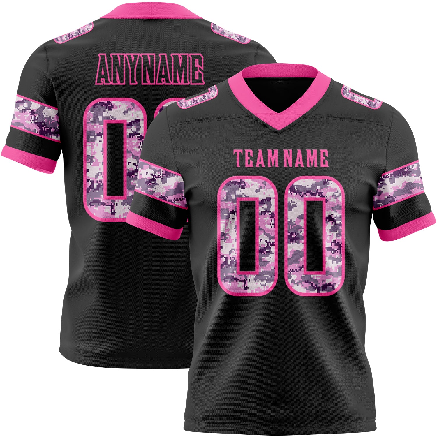 Custom Black Camo-Pink Authentic Digital Camouflage Panel Football Jersey