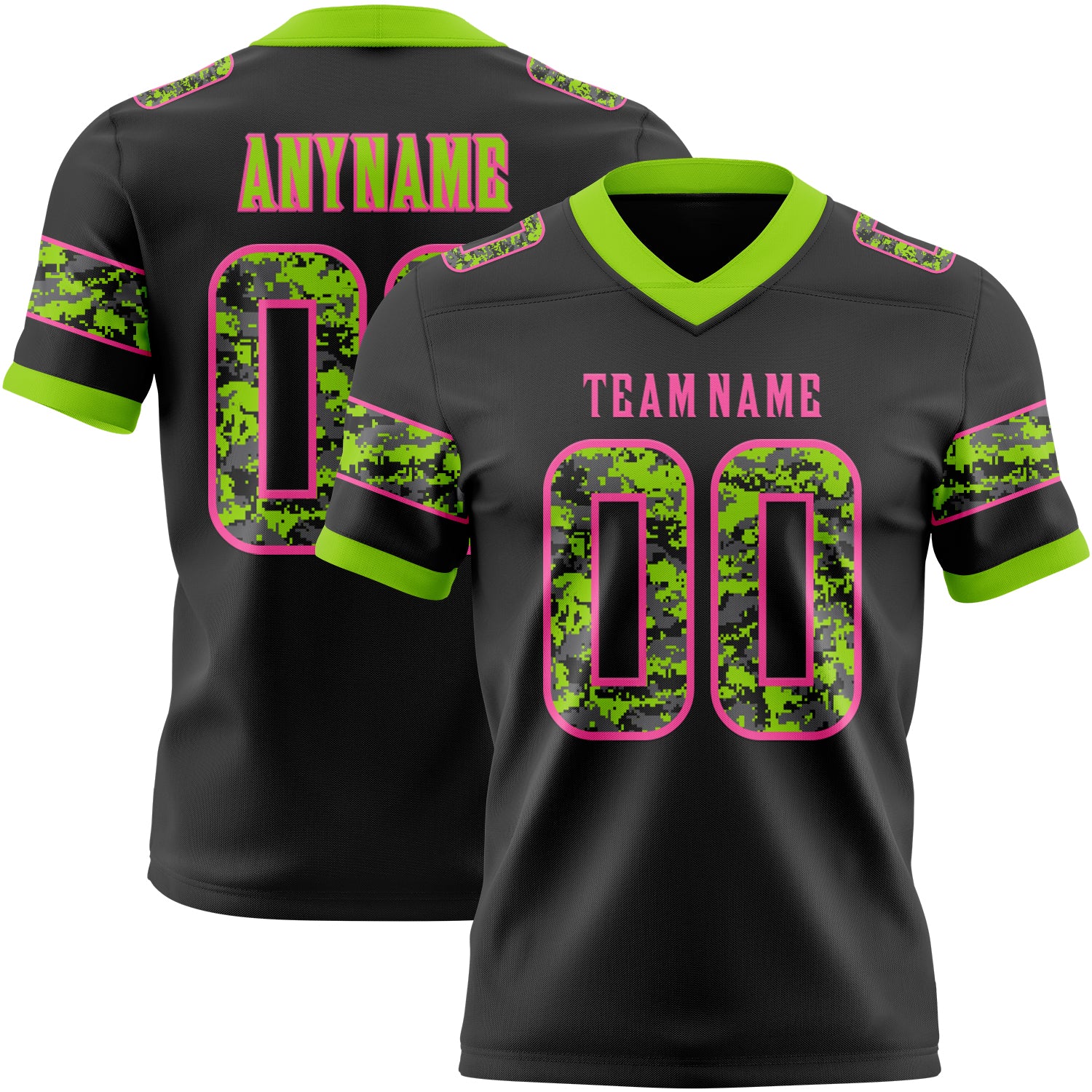 Custom Black Camo Pink-Neon Green Authentic Digital Camouflage Panel Football Jersey
