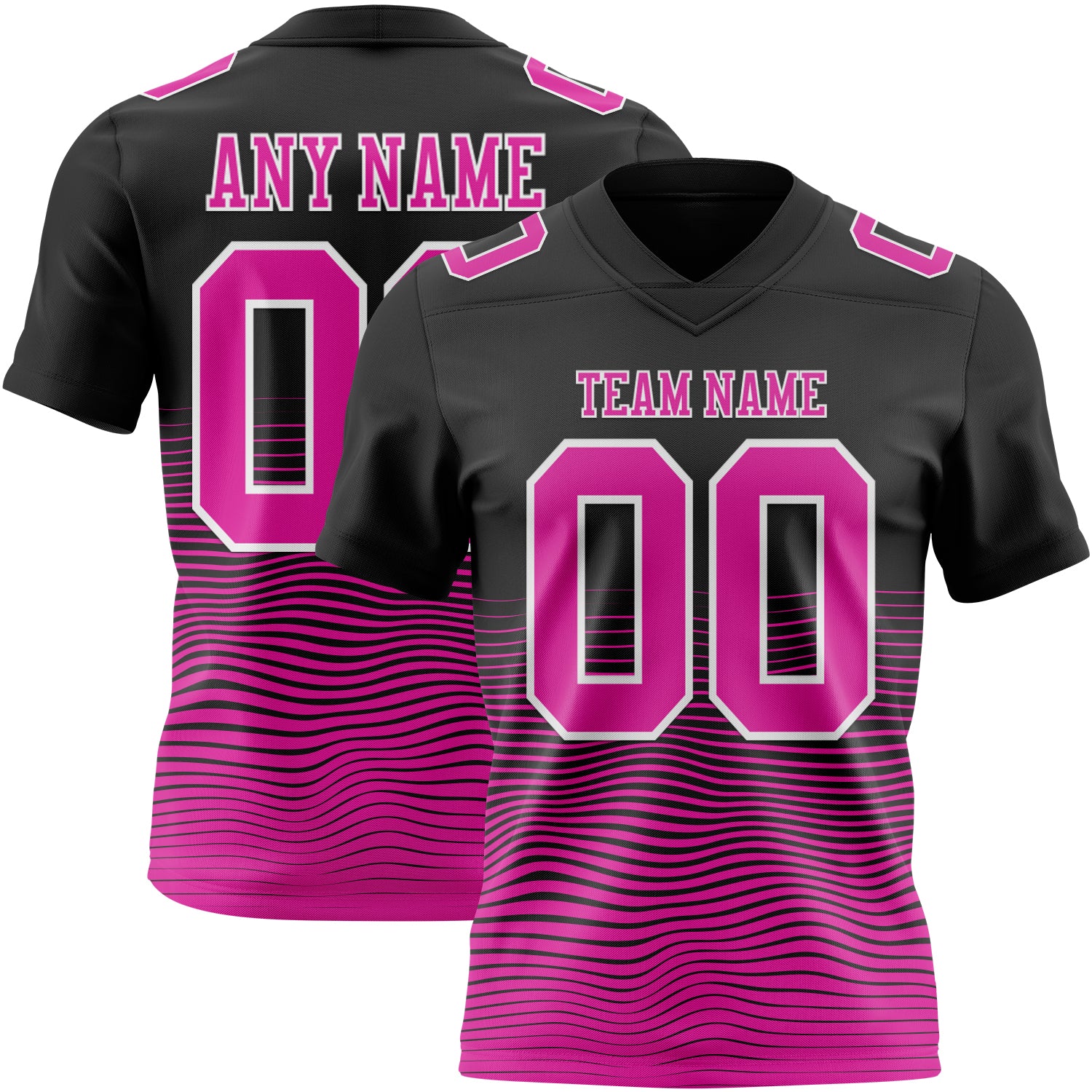 Custom Black Deep Pink-White Authentic Fluid Wave Line Fade 7V7 Flag Football Jersey
