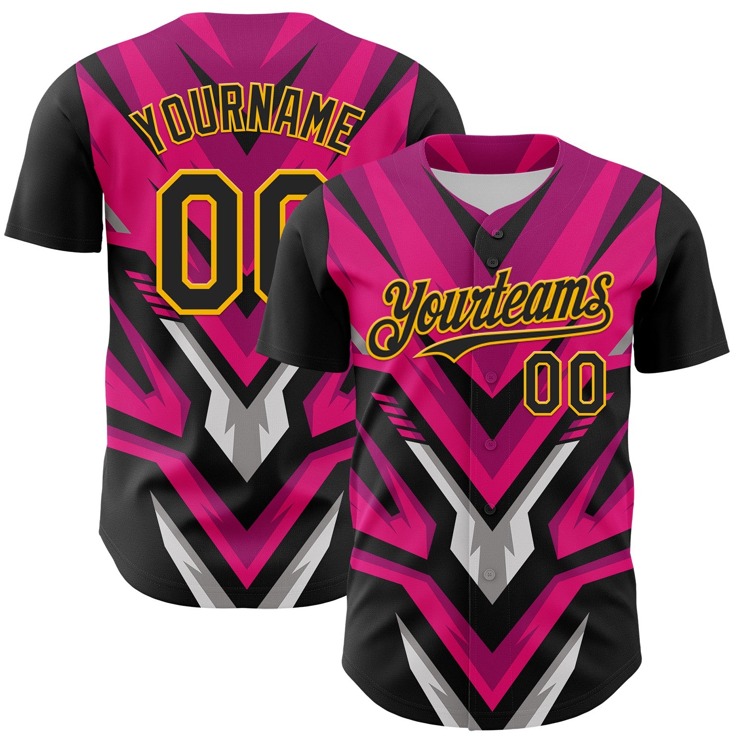 Custom Black Gold Pink White-Gray 3D Pattern Design Car Racing Formula Auto Motorsport Authentic Baseball Jersey