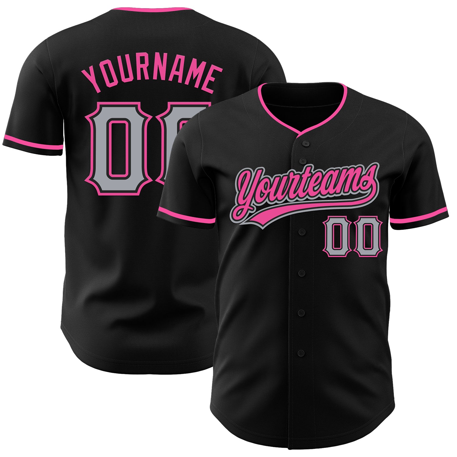 Custom Black Gray-Pink Authentic Baseball Jersey
