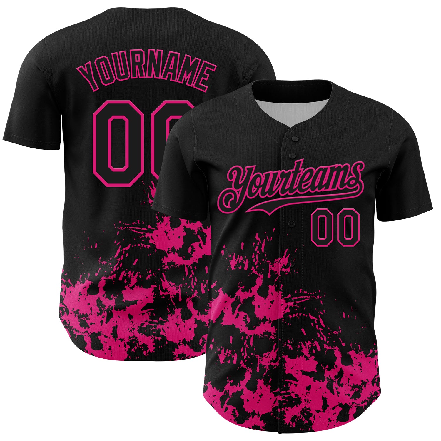 Custom Black Hot Pink Splatter Authentic Baseball Jersey