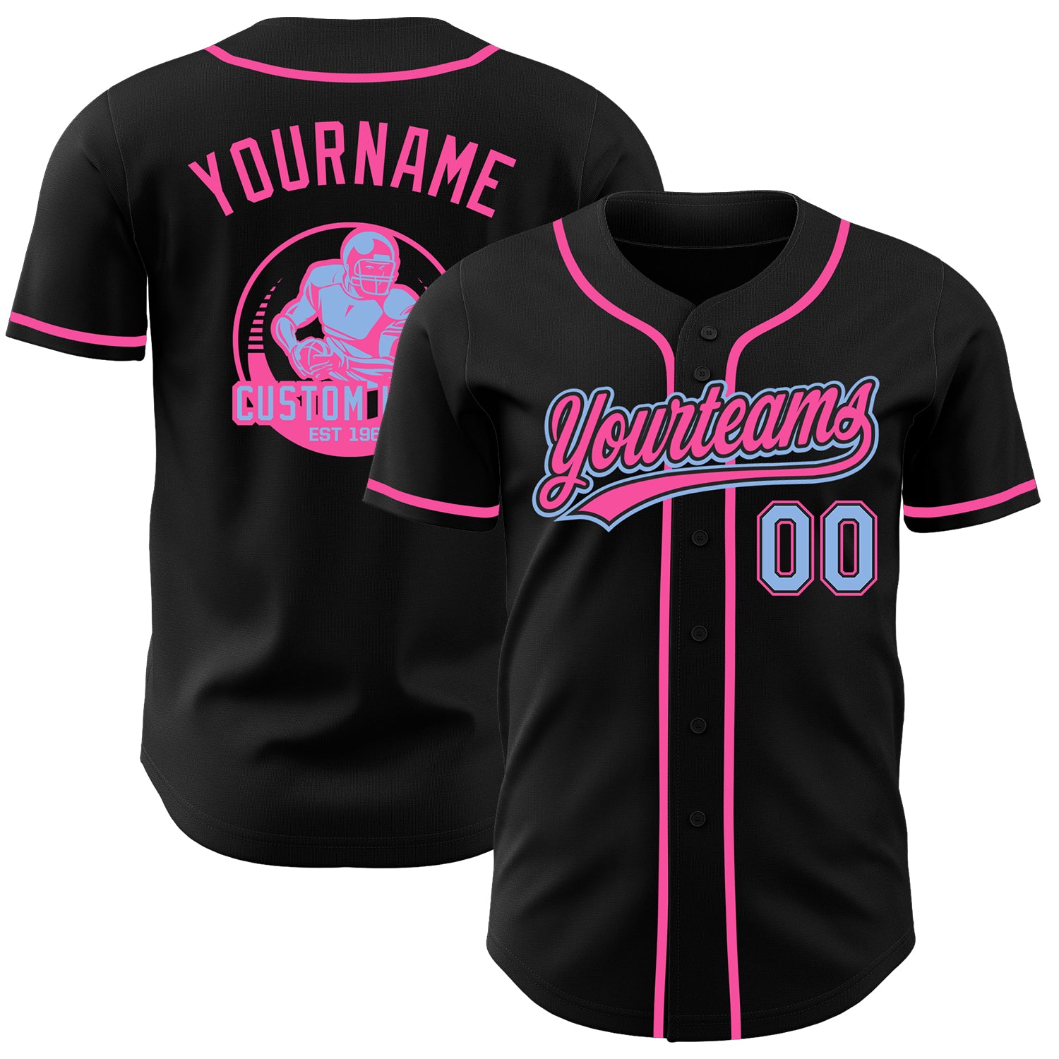Custom Black Light Blue-Pink Authentic Baseball Jersey