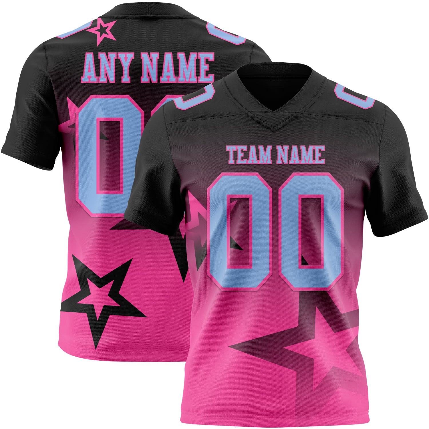 Custom Black Light Blue-Pink Authentic Star Gradient 7V7 Flag Football Jersey