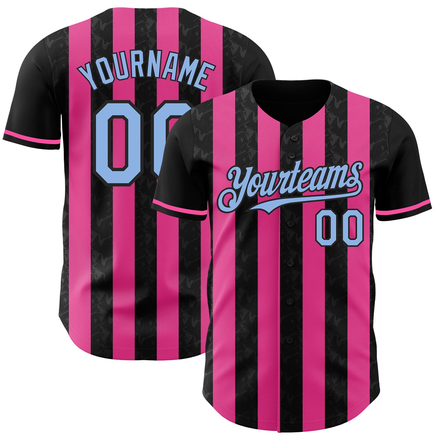 Custom Black Light Blue-Pink Classic Vertical Stripe Fluid Liquid Texture Authentic Baseball Jersey