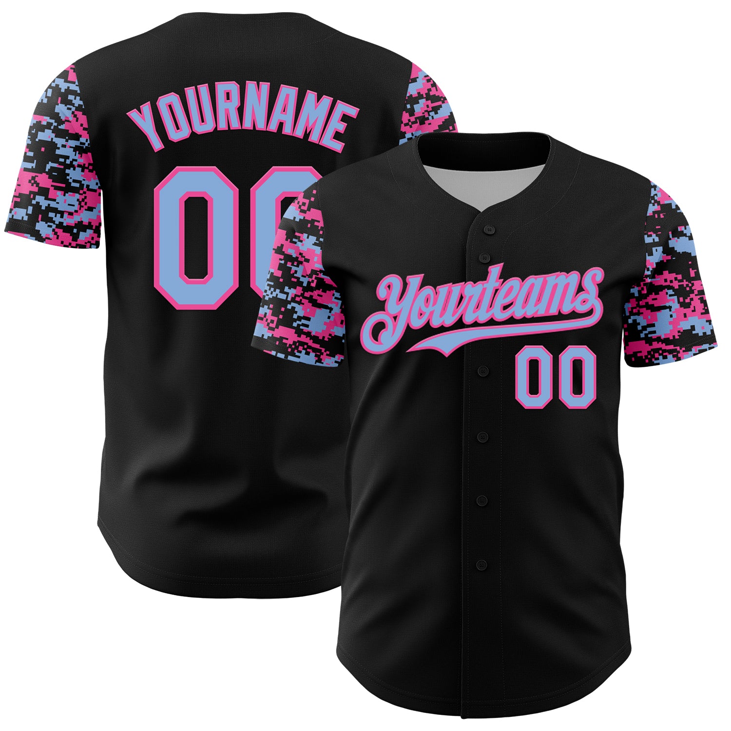 Custom Black Light Blue-Pink Digital Camo Two Tone Authentic Baseball Jersey