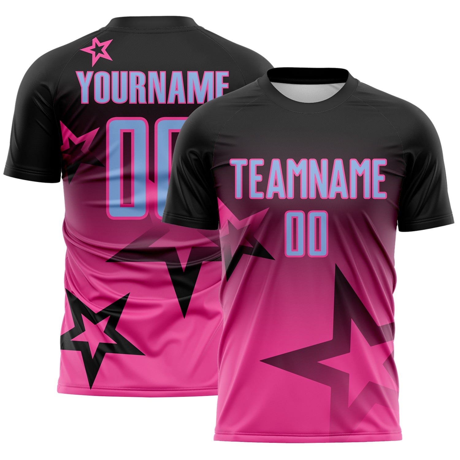 Custom Black Light Blue-Pink Gradient Style Twinkle Star Sublimation Soccer Uniform Jersey