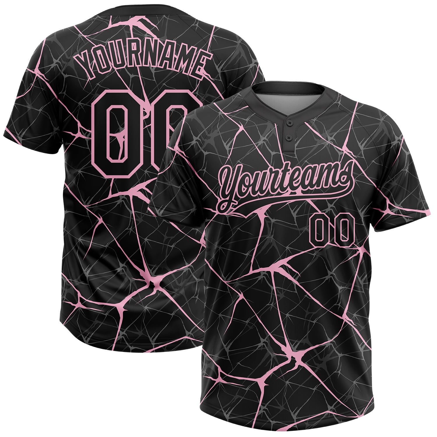 Custom Black Light Pink 3D Pattern Design Abstract Network Two-Button Unisex Softball Jersey
