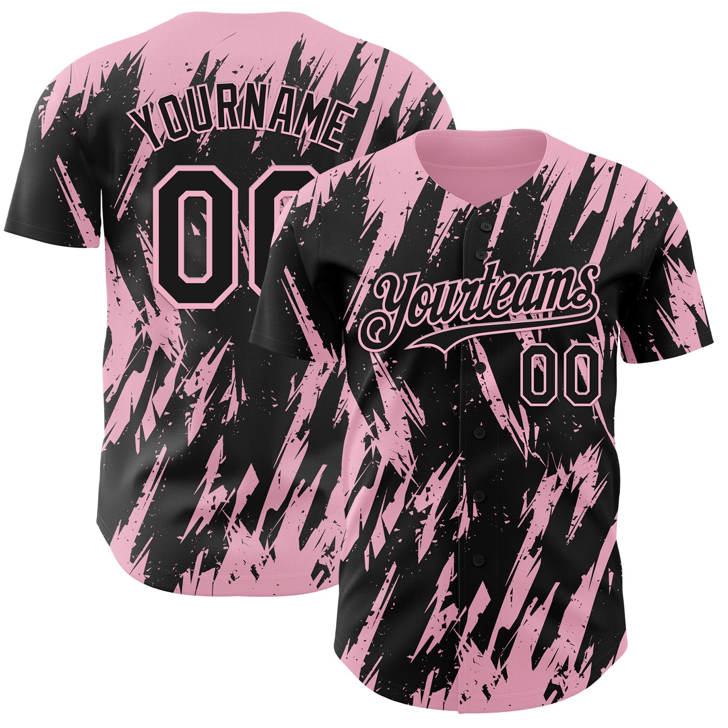 Custom Black Light Pink 3D Pattern Design Splatter Torn Sharp Brush Stroke Authentic Baseball Jersey
