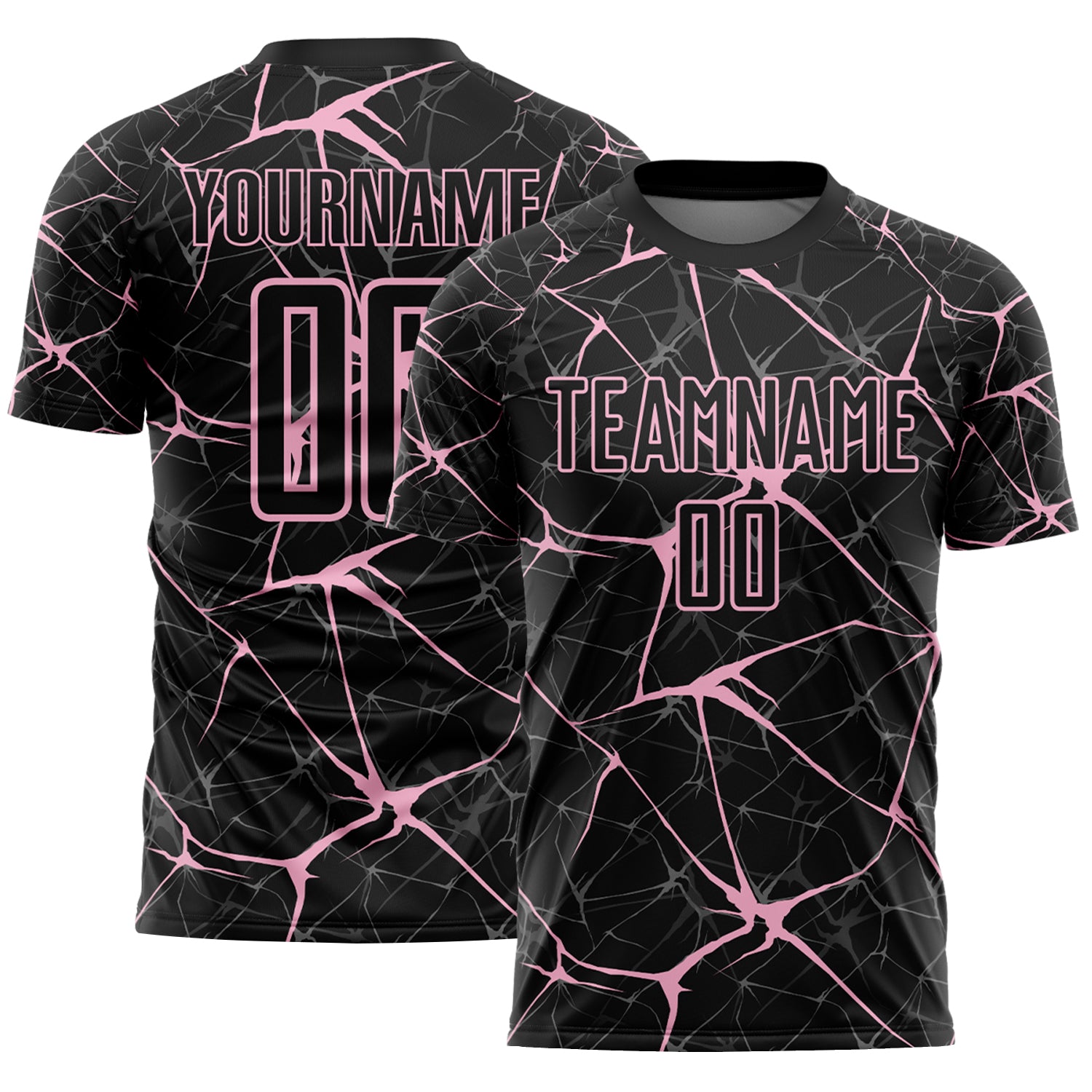 Custom Black-Light Pink Abstract Network Crackle Sublimation Soccer Uniform Jersey