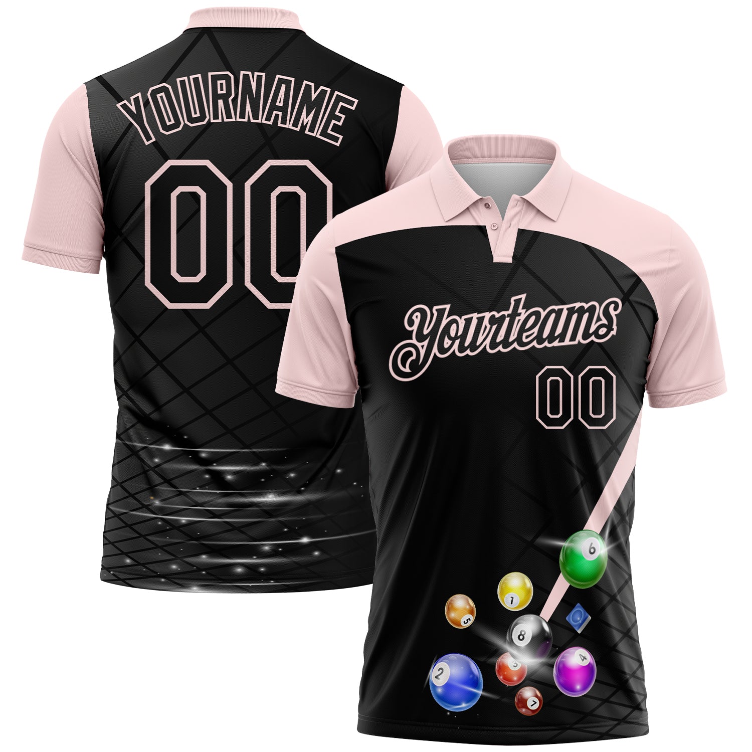 Custom Black-Light Pink Billiard Balls Performance Polo Shirt