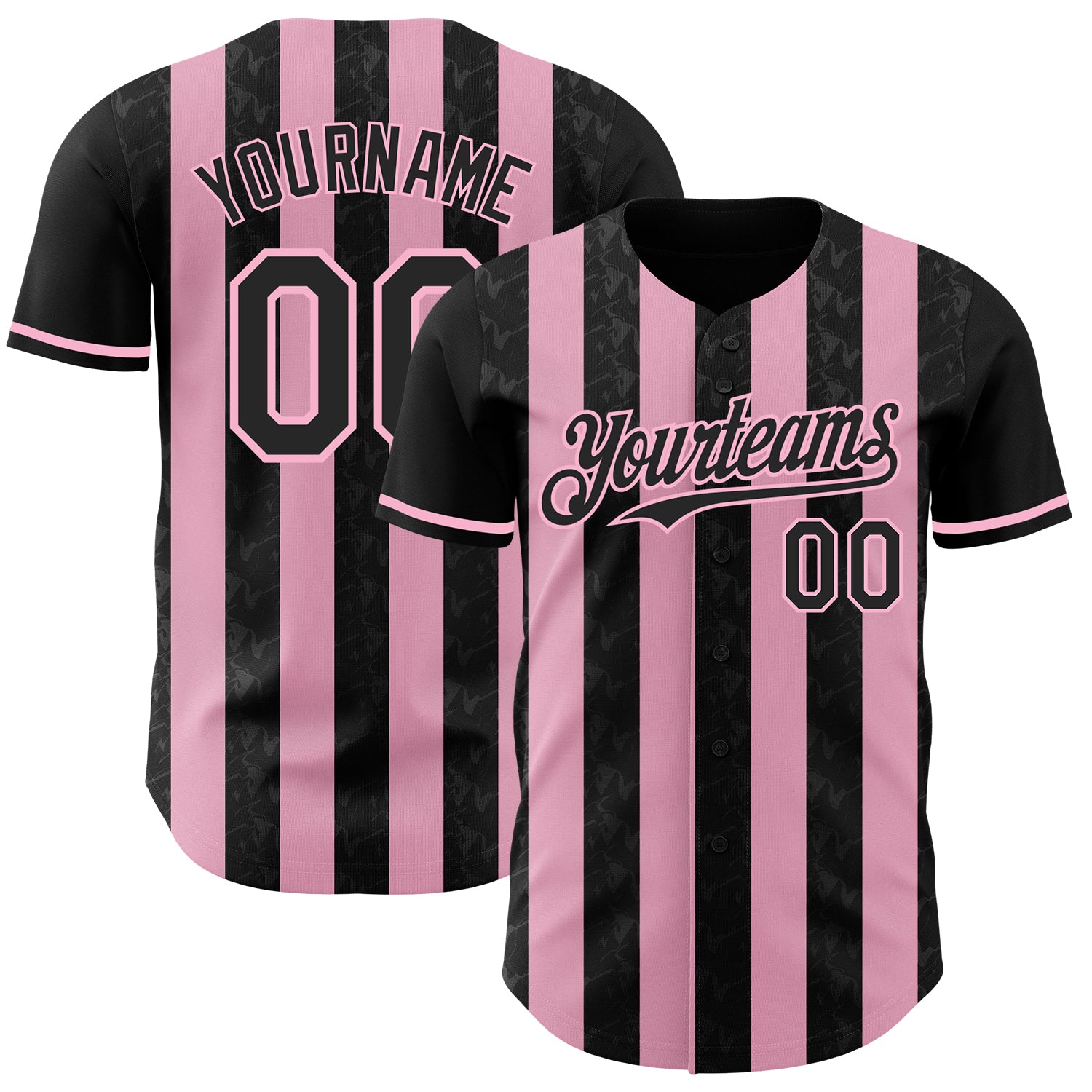 Custom Black-Light Pink Classic Vertical Stripe Fluid Liquid Texture Authentic Baseball Jersey