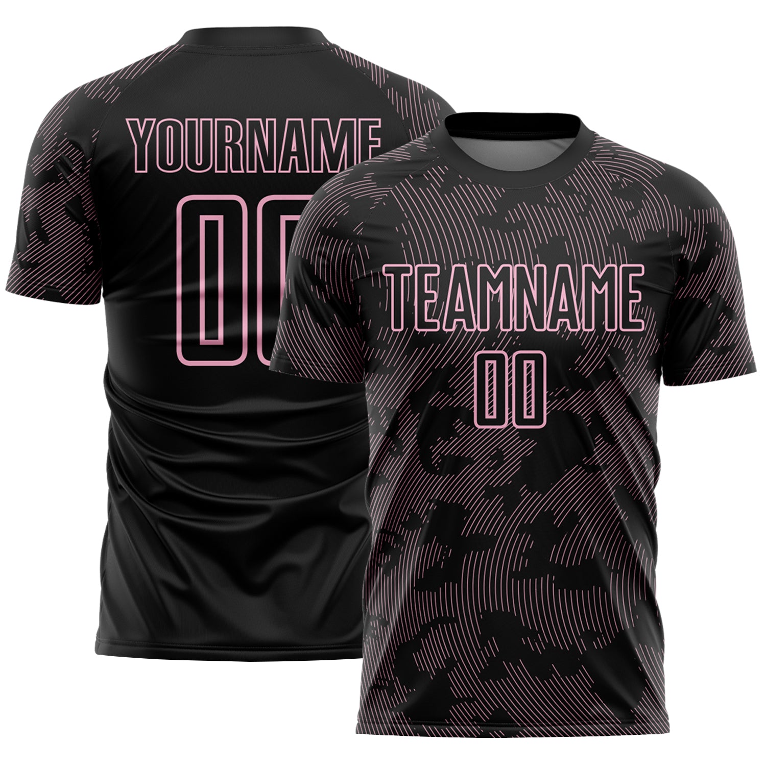 Custom Black-Light Pink Curve Lines Sublimation Soccer Uniform Jersey