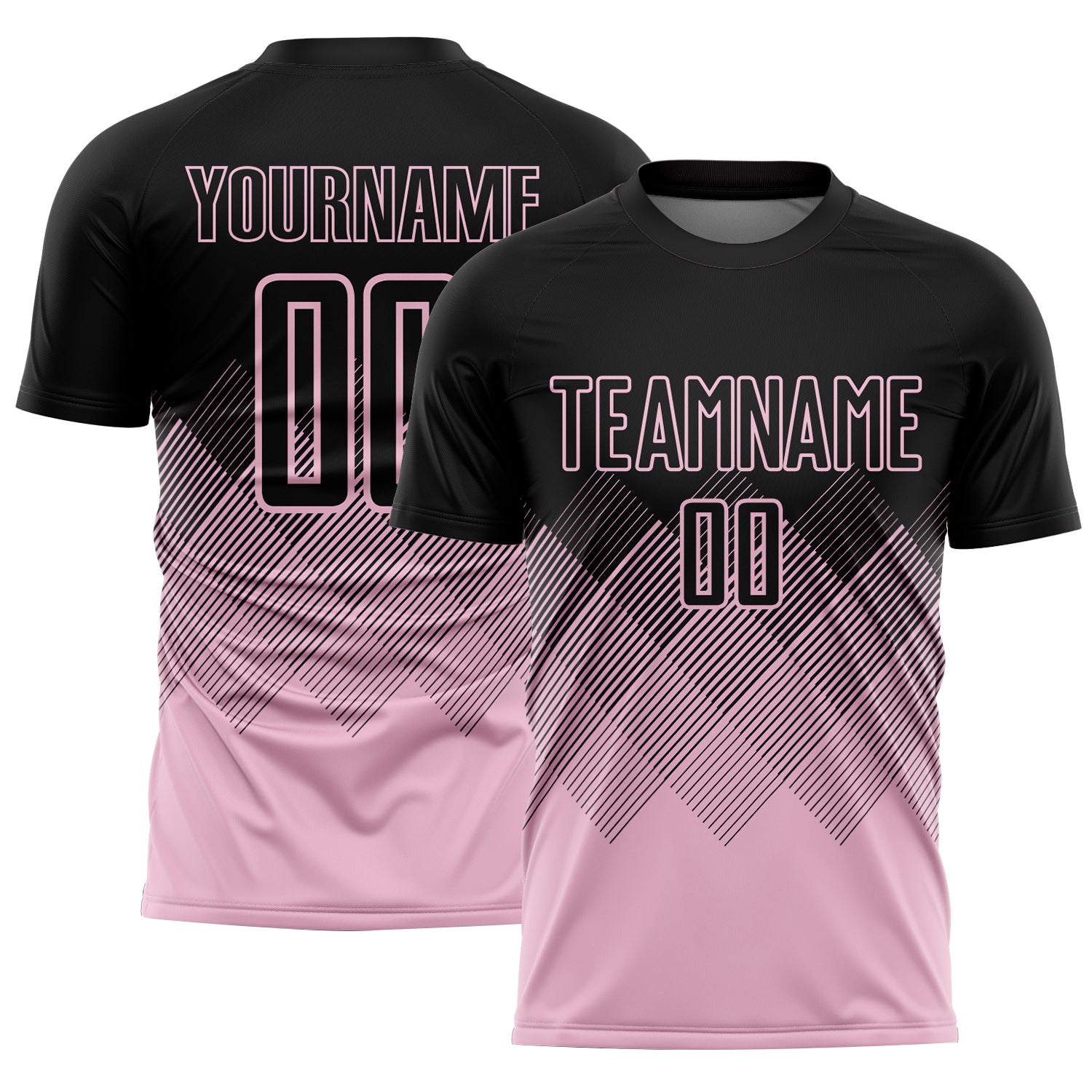 Custom Black Light Pink Gradient Diamond Diagonal Lines Sports Sublimation Soccer Uniform Jersey