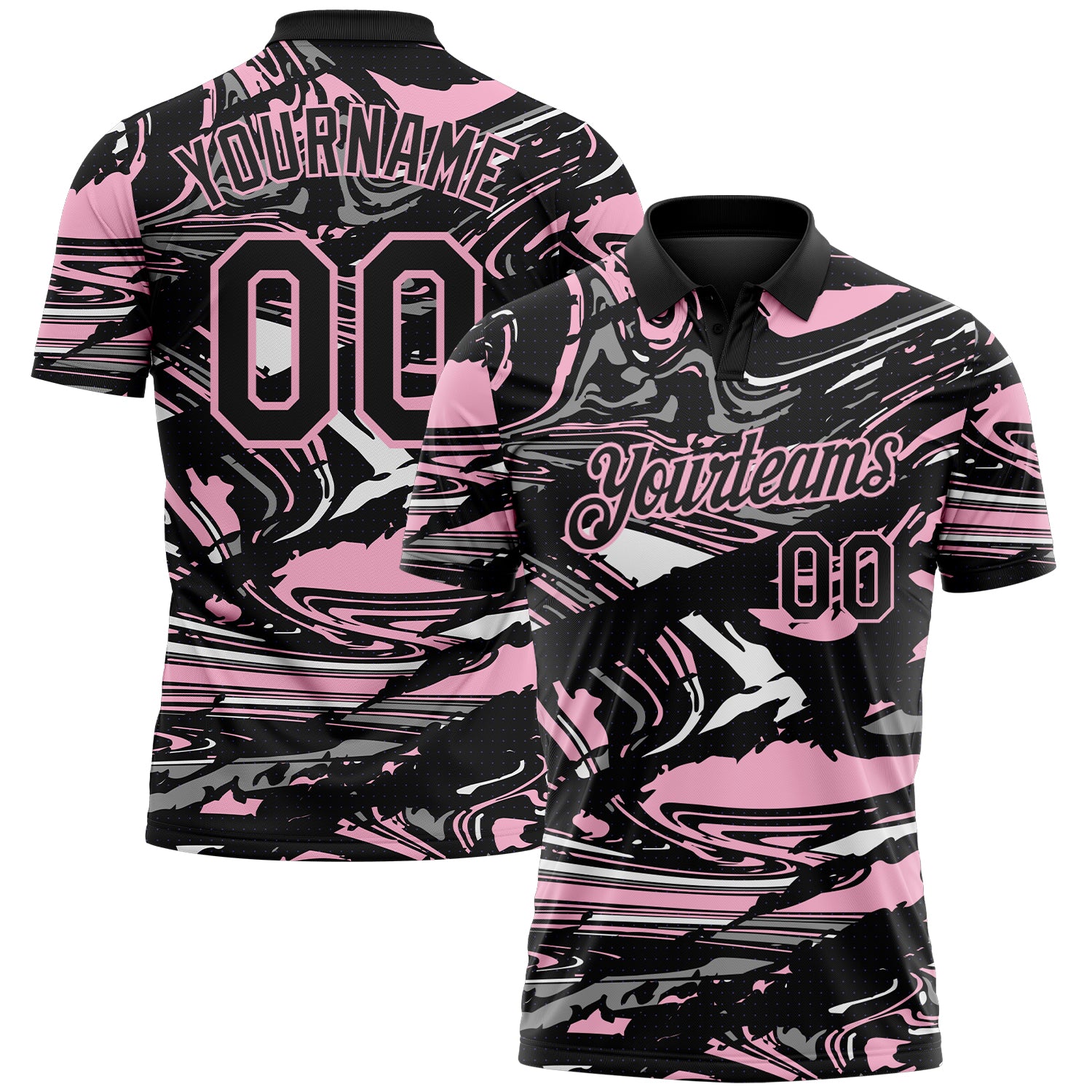 Custom Black Light Pink-Gray 3D Pattern Abstract Fluid Marble Performance Polo Shirt