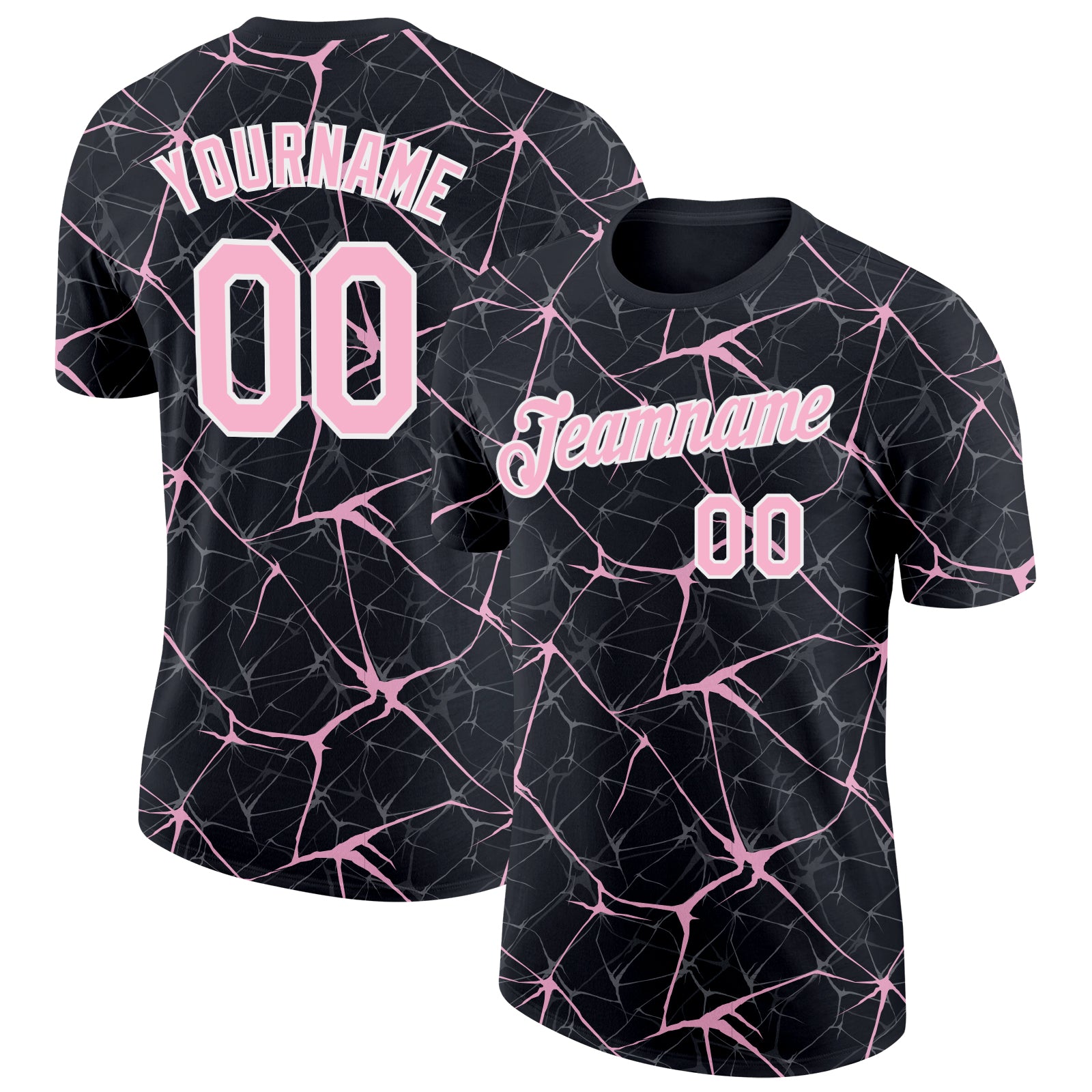 Custom Black Light Pink Gray-White Abstract Network Crackle Performance T-Shirt