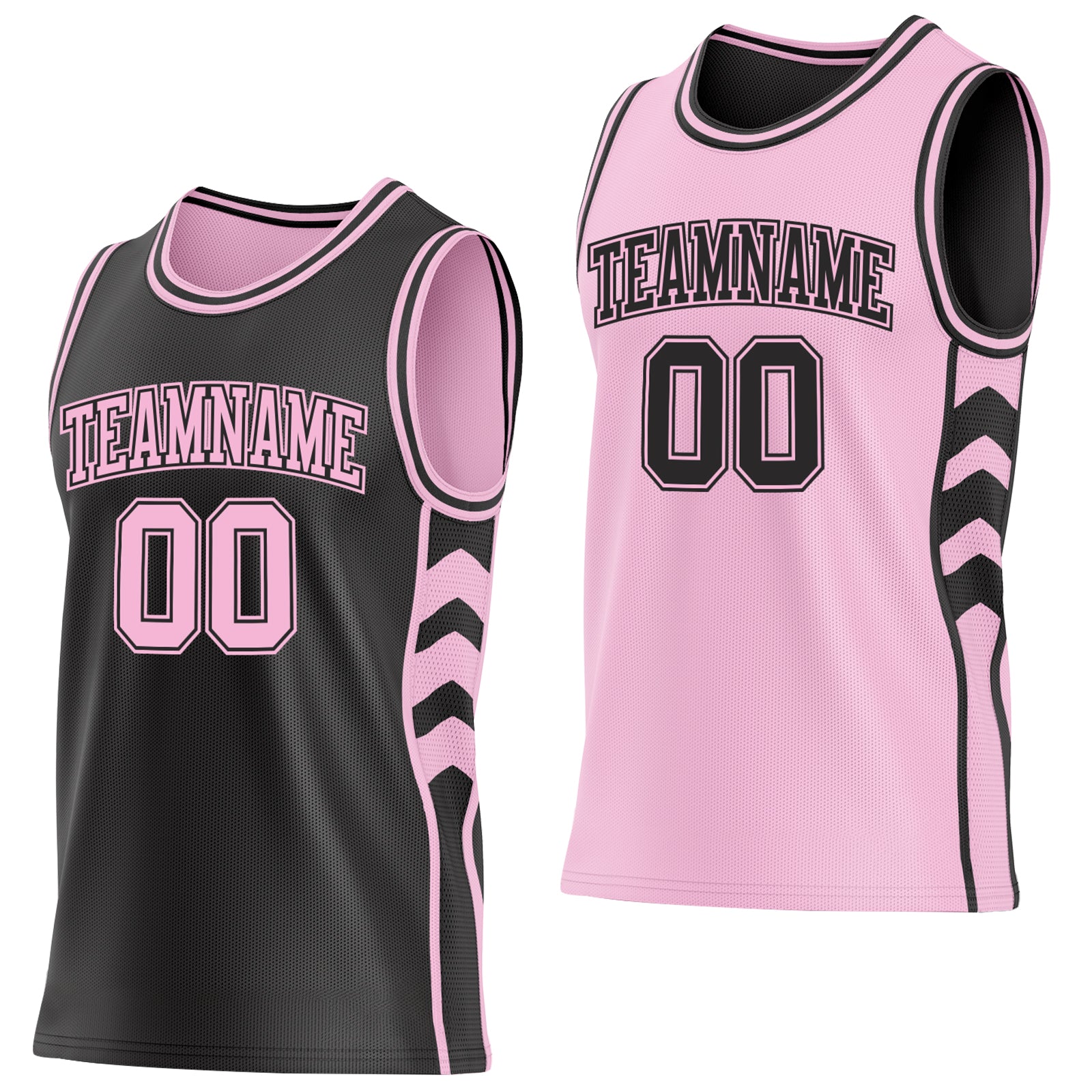 Custom Black-Light Pink Side Panel Geometric Chevron Reversible Double Side Sublimation Basketball Set Jersey