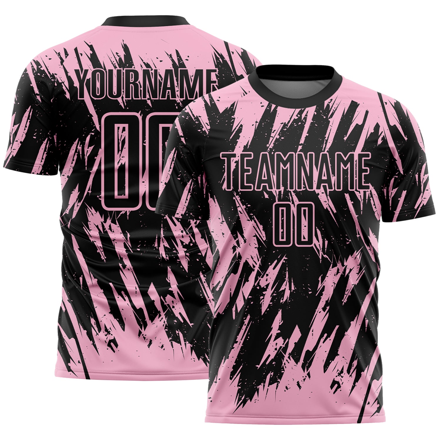 Custom Black-Light Pink Splatter Torn Sharp Brush Stroke Sublimation Soccer Uniform Jersey