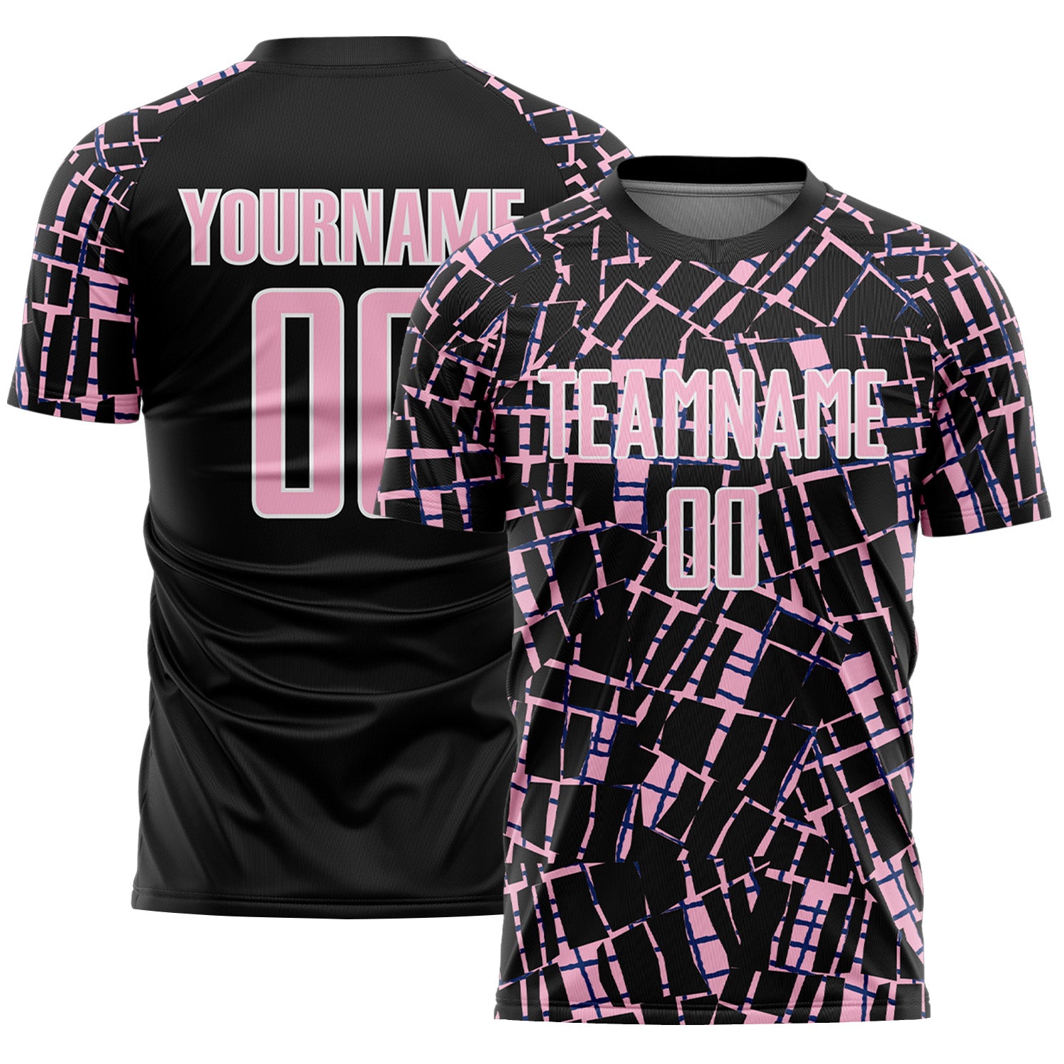 Custom Black Light Pink-White Abstract Line Sports Sublimation Soccer Uniform Jersey