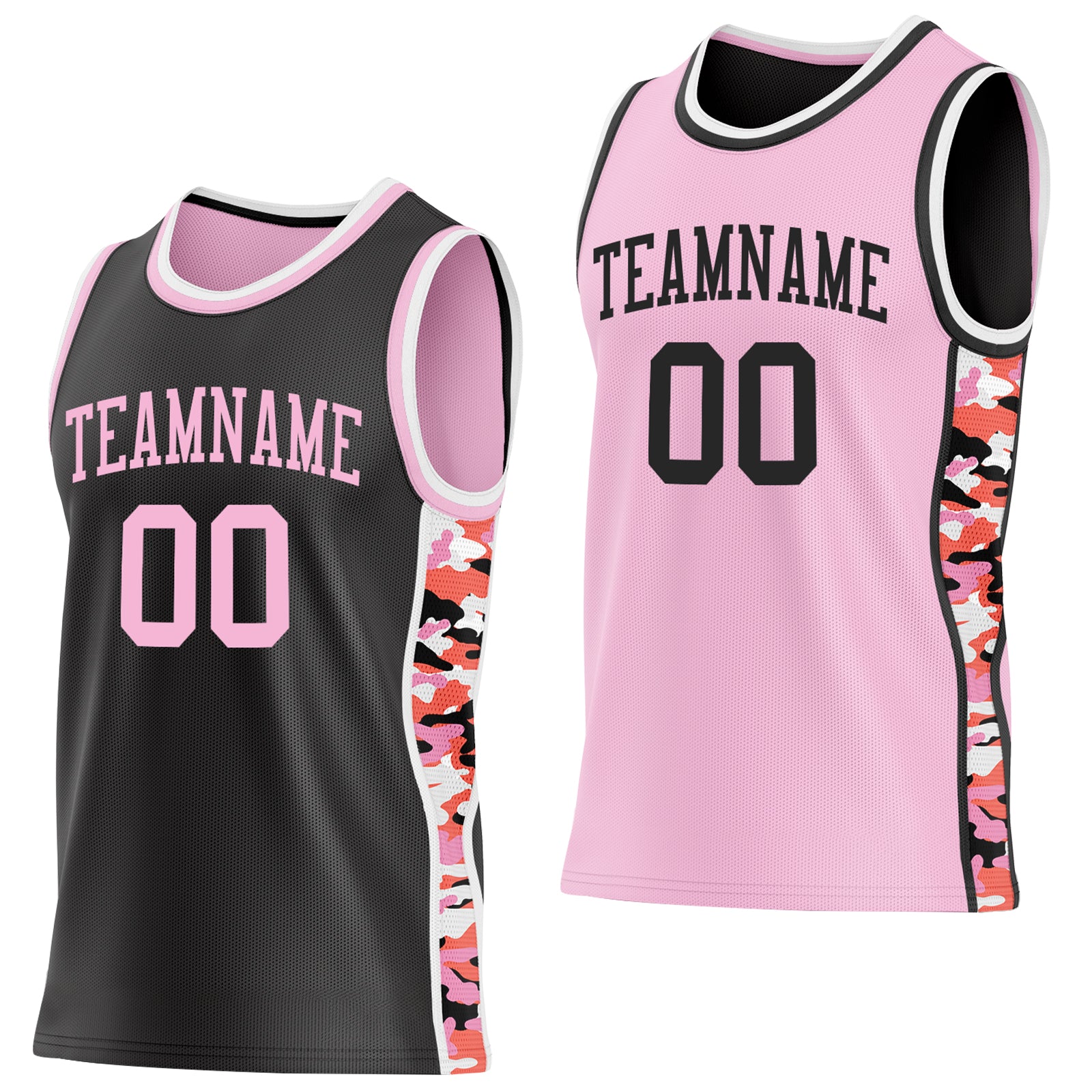 Custom Black Light Pink-White Digital Camo Side Panel Stripe Reversible Double Side Sublimation Basketball Set Jersey