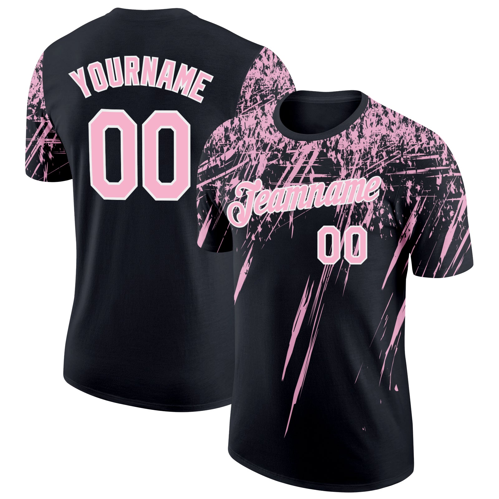 Custom Black Light Pink-White Distressed Scratch Brush Stroke Performance T-Shirt