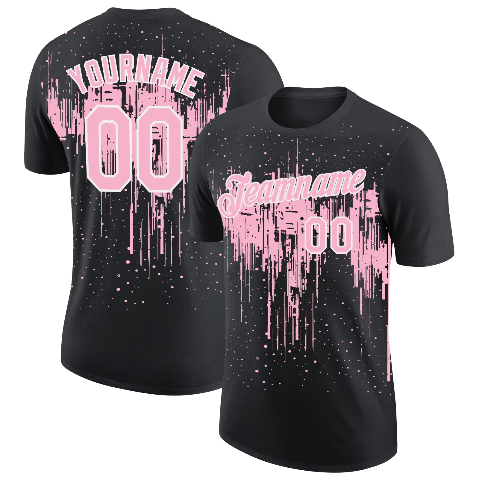 Custom Black Light Pink-White Dripping Splatter Paint Performance T-Shirt
