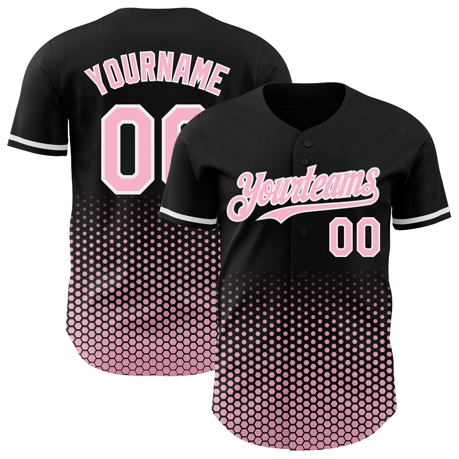Custom Black Light Pink-White Geometric Hexagonal Dot Gradient Authentic Baseball Jersey