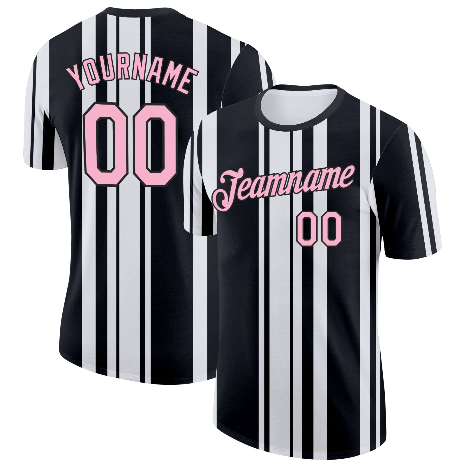 Custom Black Light Pink-White Italy Stripe Performance T-Shirt