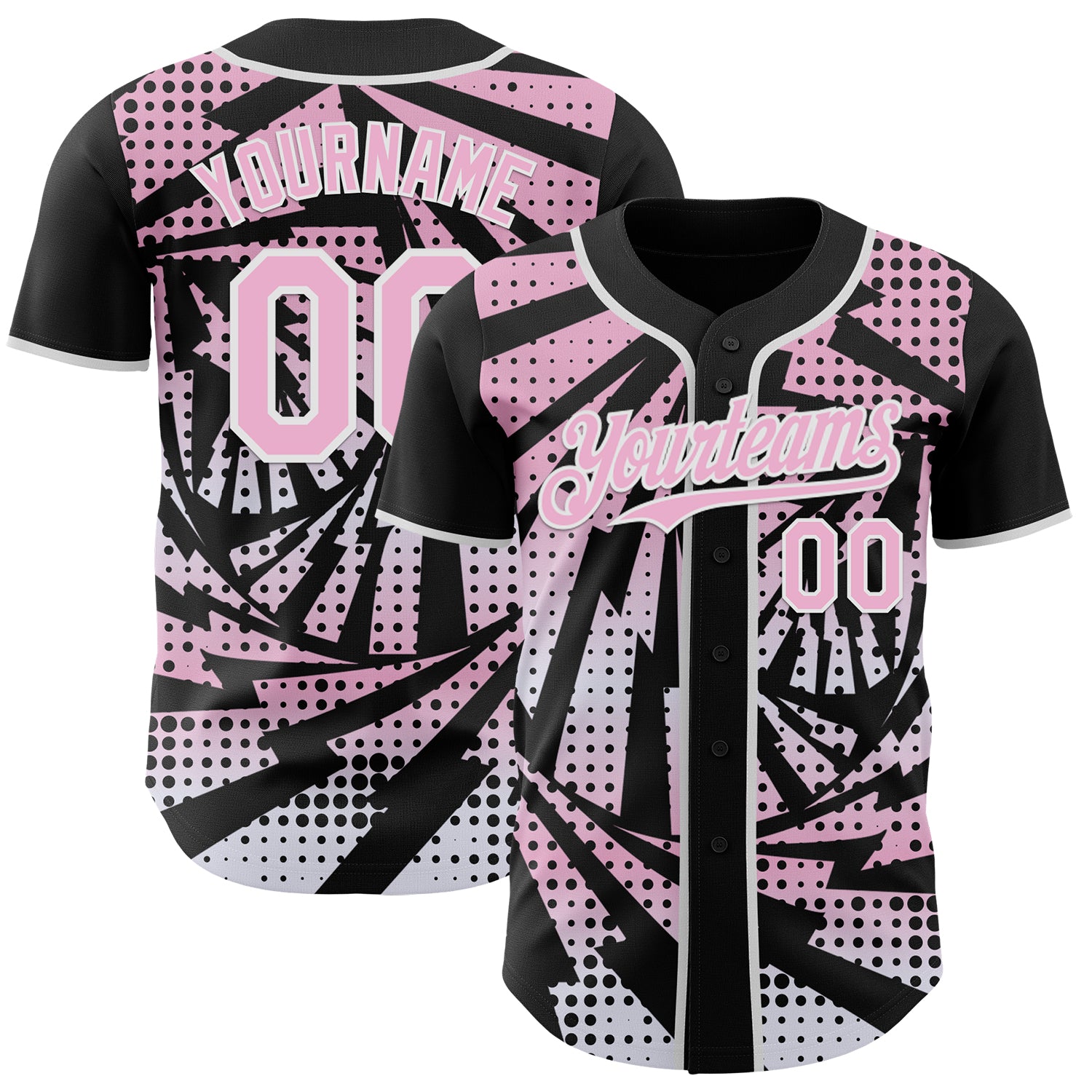 Custom Black Light Pink-White Lightning Gradient Dot Authentic Baseball Jersey