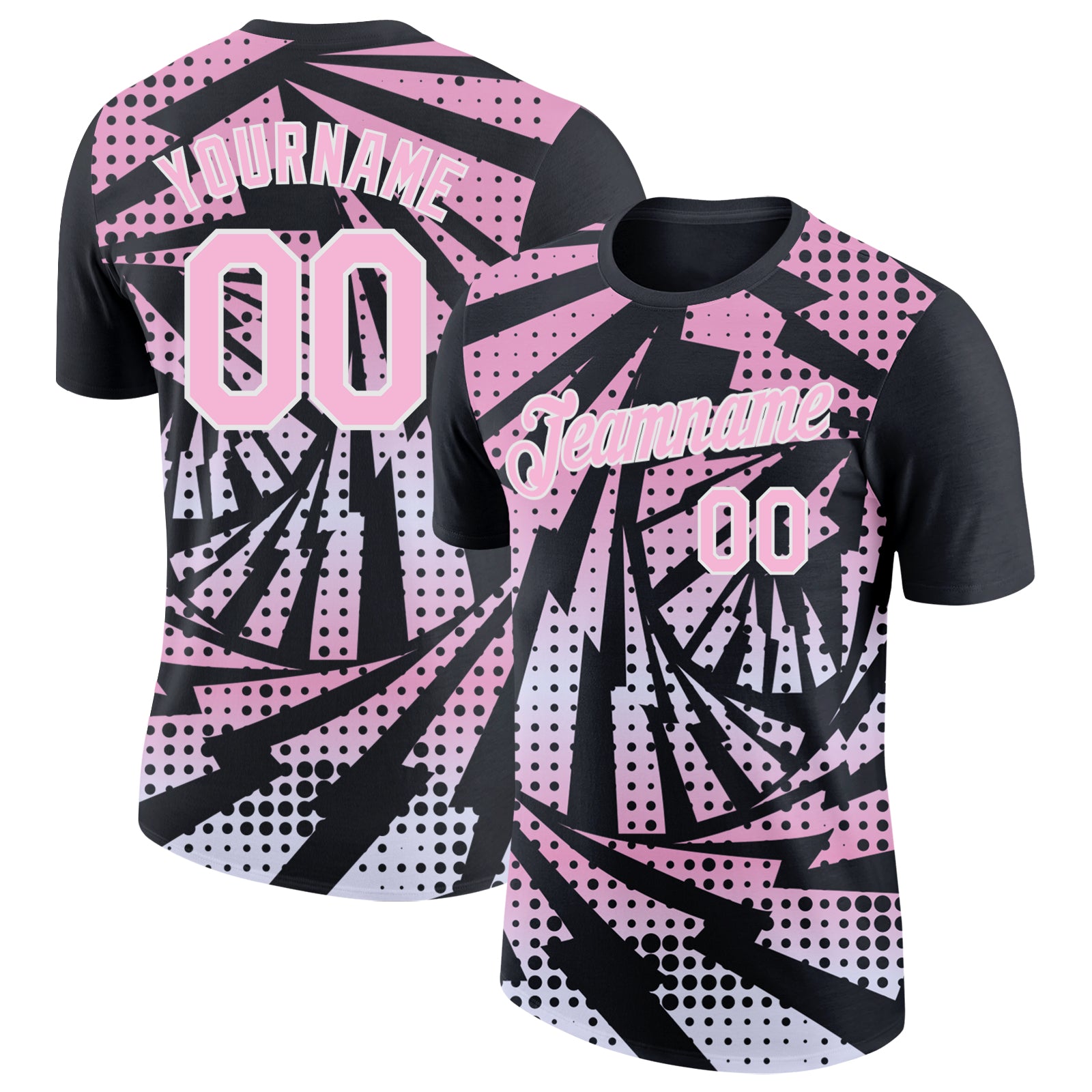 Custom Black Light Pink-White Lightning Gradient Dot Performance T-Shirt