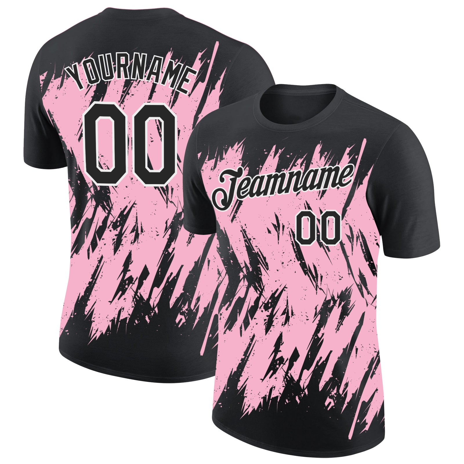 Custom Black Light Pink-White Torn Sharp Brush Stroke Splatter Performance T-Shirt
