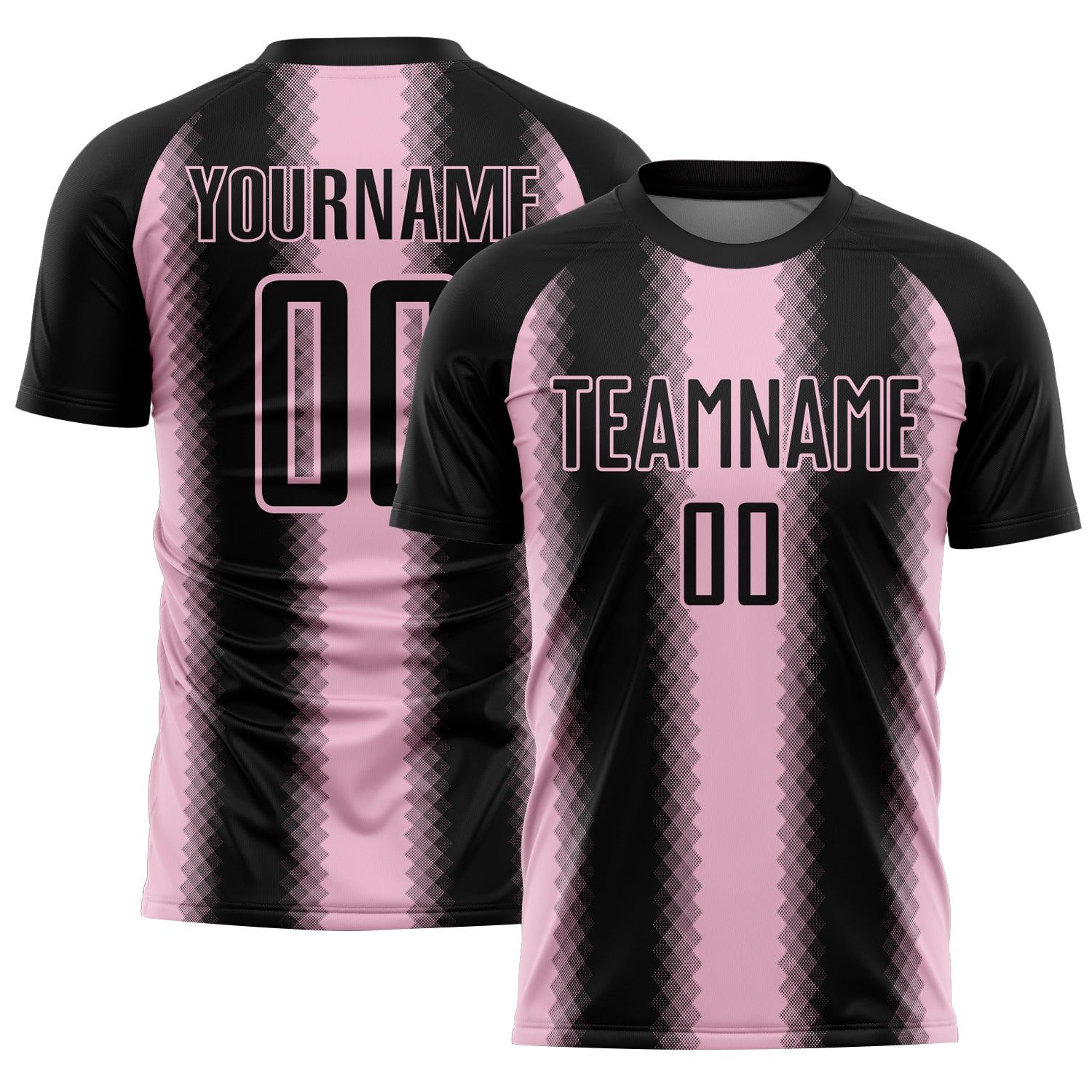 Custom Black Light Pink Zigzag Diamond Stripe Sports Sublimation Soccer Uniform Jersey