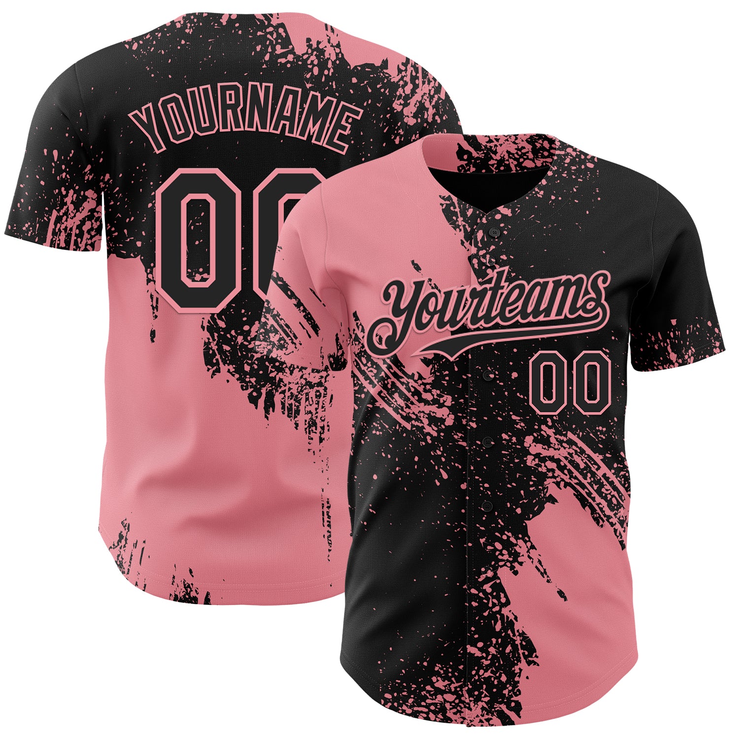 Custom Black-Medium Pink Abstract Brush Stroke Authentic Baseball Jersey