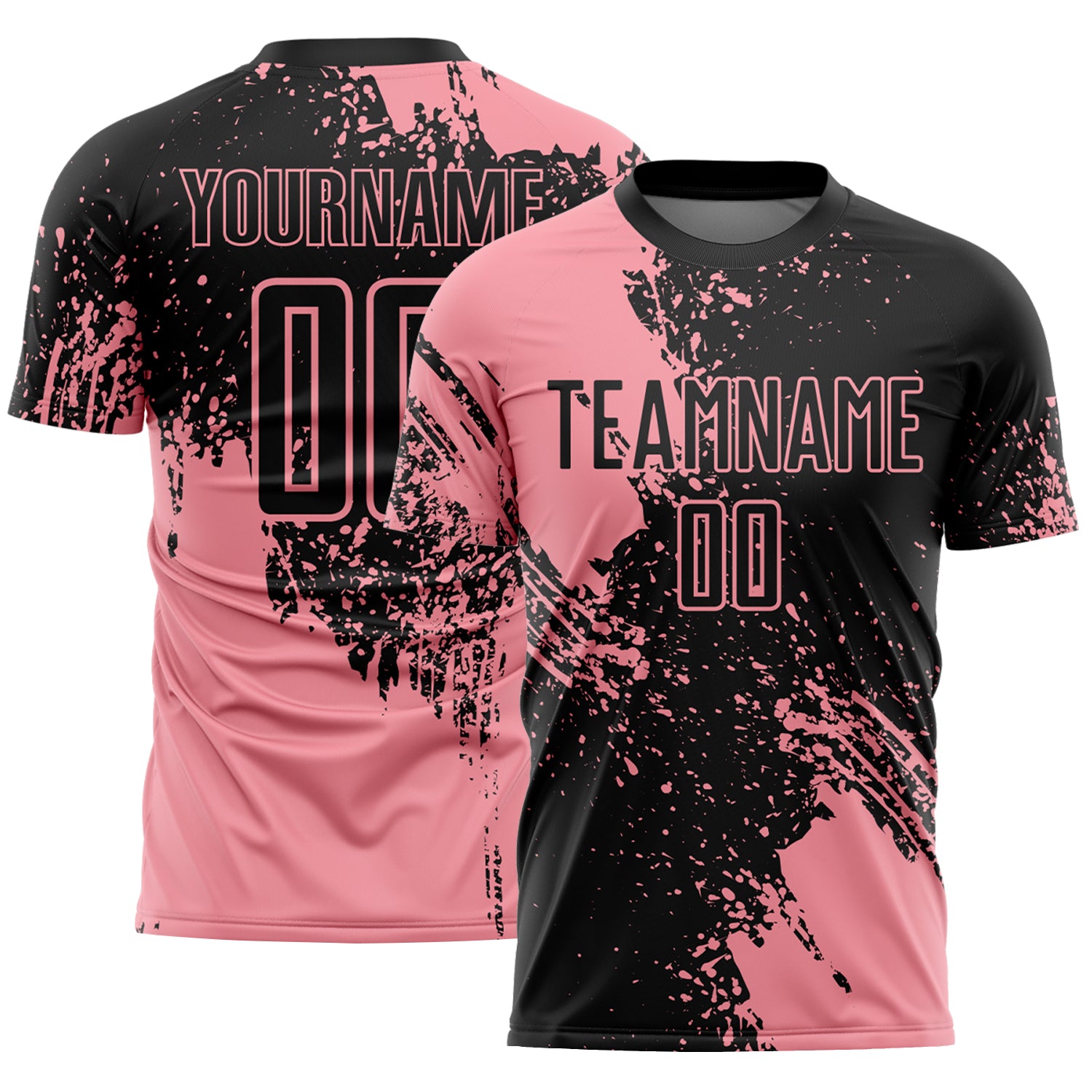 Custom Black Medium Pink Abstract Brush Stroke Sports Sublimation Soccer Uniform Jersey