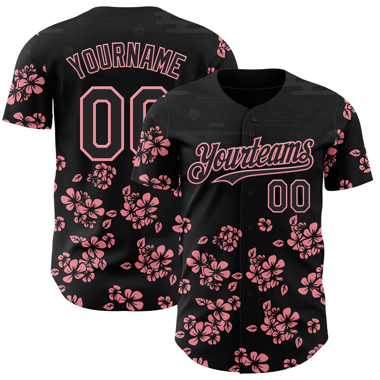 Custom Black-Medium Pink Cherry Blossoms Sakura Authentic Baseball Jersey
