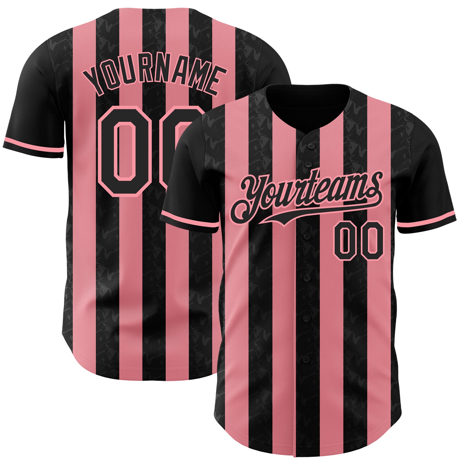 Custom Black-Medium Pink Classic Vertical Stripe Fluid Liquid Texture Authentic Baseball Jersey
