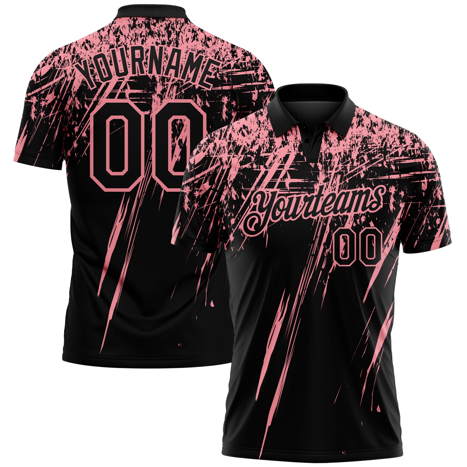 Custom Black-Medium Pink Distressed Scratch Brush Stroke Performance Polo Shirt
