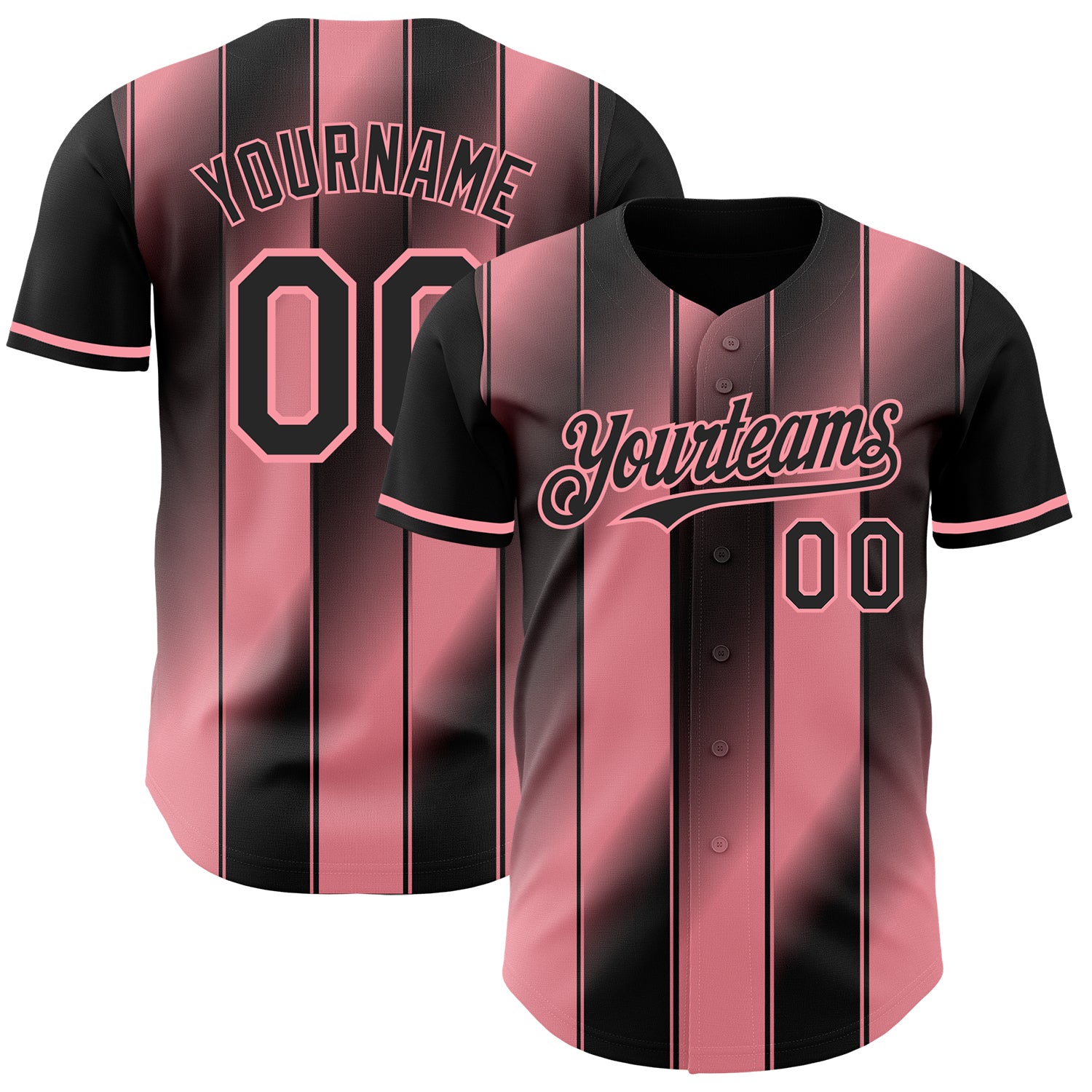 Custom Black-Medium Pink Gradient Classic Vertical Stripe Authentic Baseball Jersey