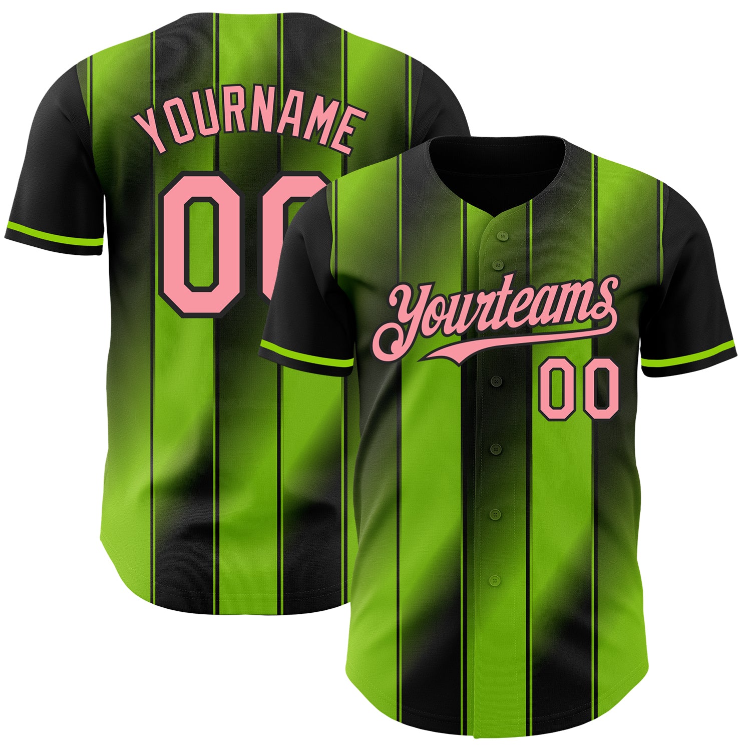 Custom Black Medium Pink-Neon Green Gradient Classic Vertical Stripe Authentic Baseball Jersey