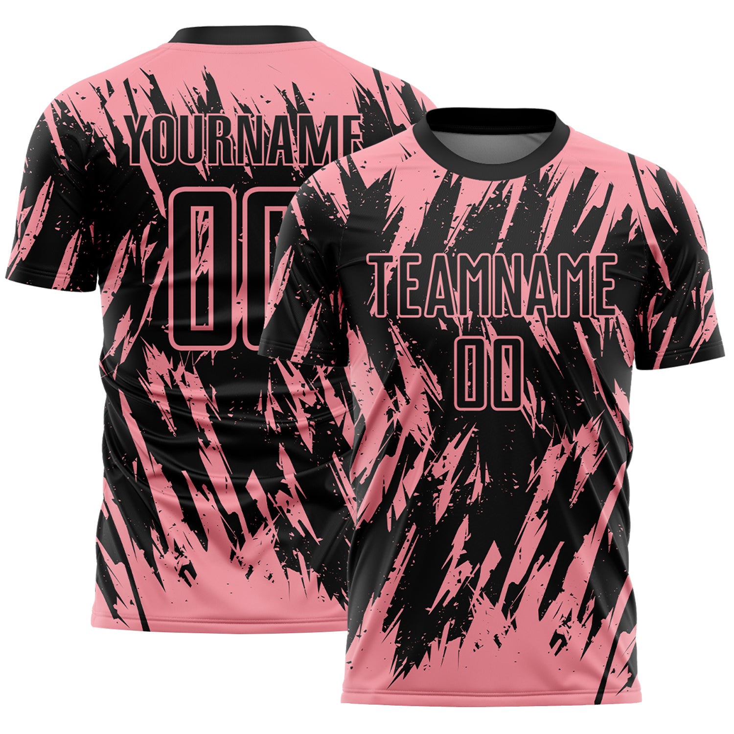 Custom Black-Medium Pink Splatter Torn Sharp Brush Stroke Sublimation Soccer Uniform Jersey