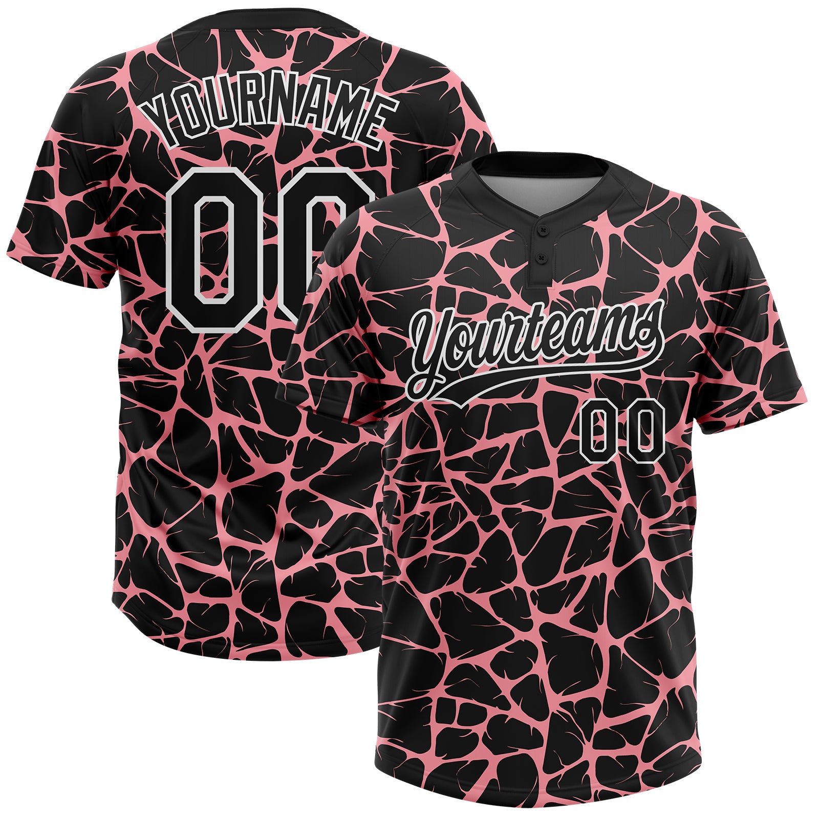 Custom Black Medium Pink-White 3D Pattern Design Abstract Network Crackle Two-Button Unisex Softball Jersey