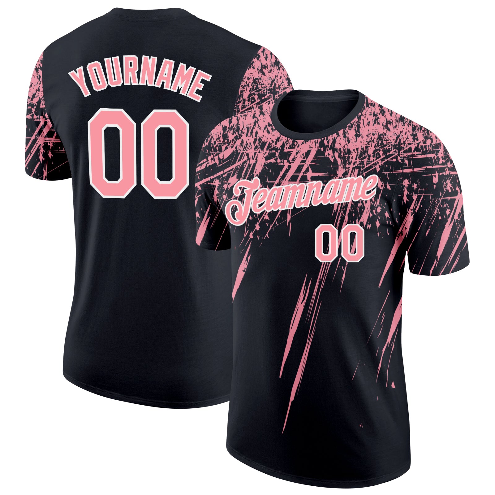 Custom Black Medium Pink-White Distressed Scratch Brush Stroke Performance T-Shirt