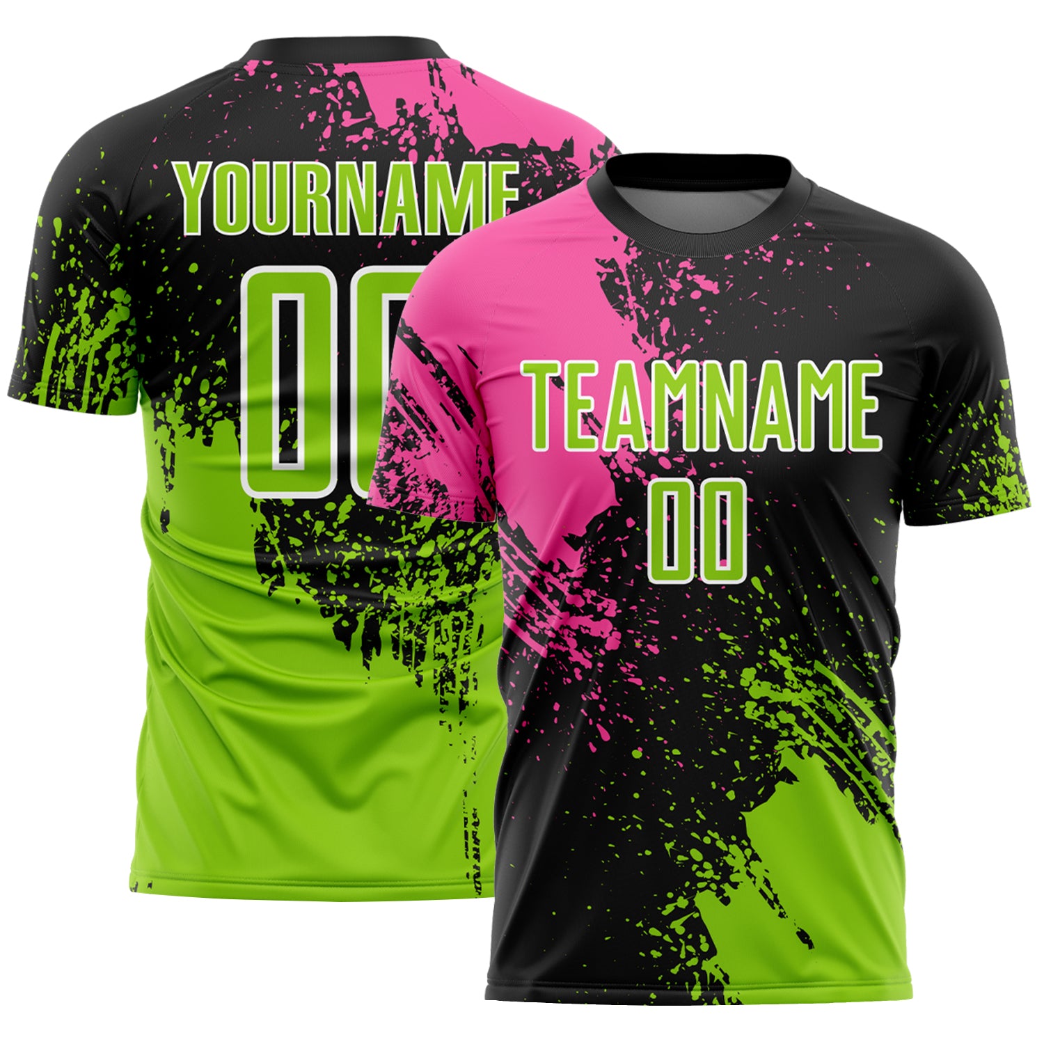 Custom Black Neon Green Pink-White Abstract Brush Stroke Sports Sublimation Soccer Uniform Jersey