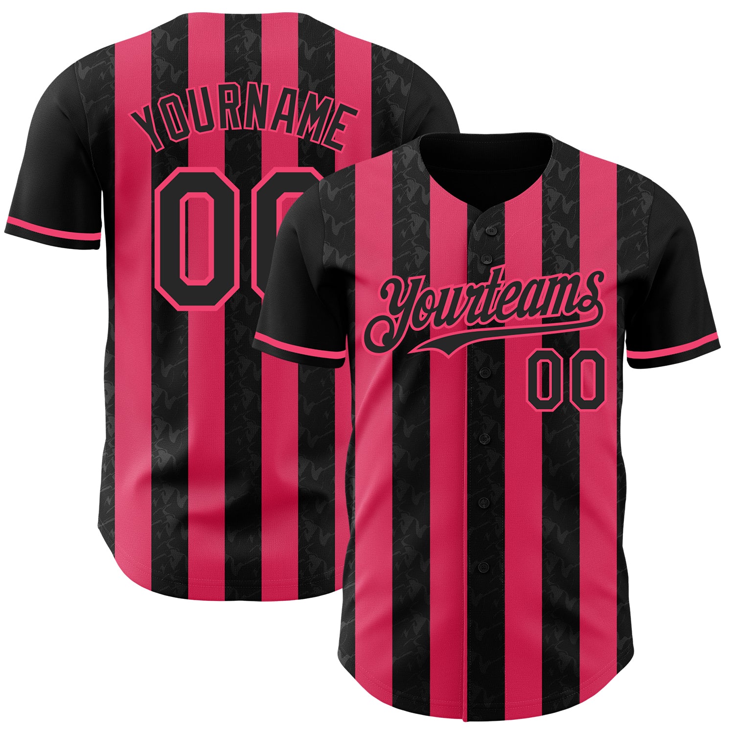 Custom Black-Neon Pink Classic Vertical Stripe Fluid Liquid Texture Authentic Baseball Jersey